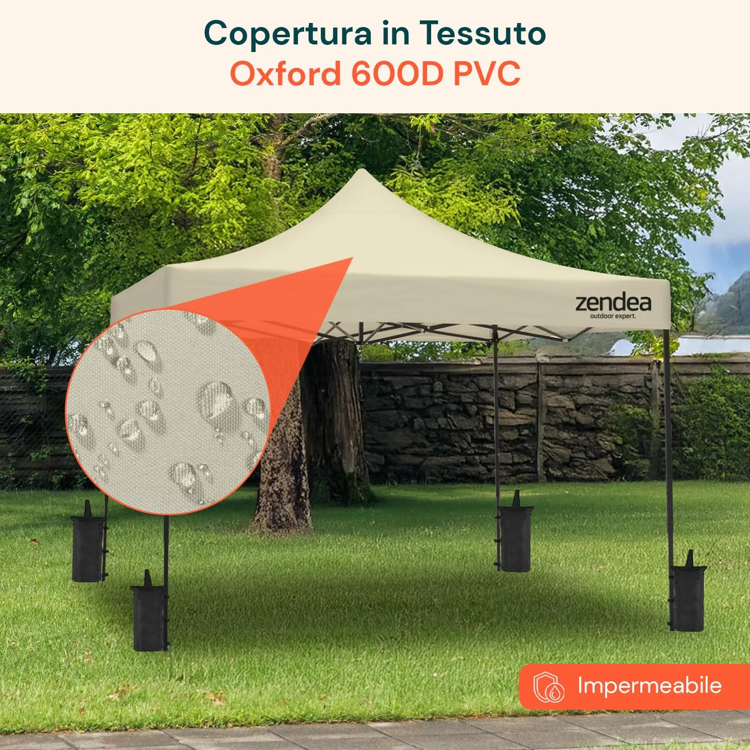 Gazebo Pieghevole Impermeabile 3x3 Beige Oxford 600D PVC Struttura Rinforzata per Giardino