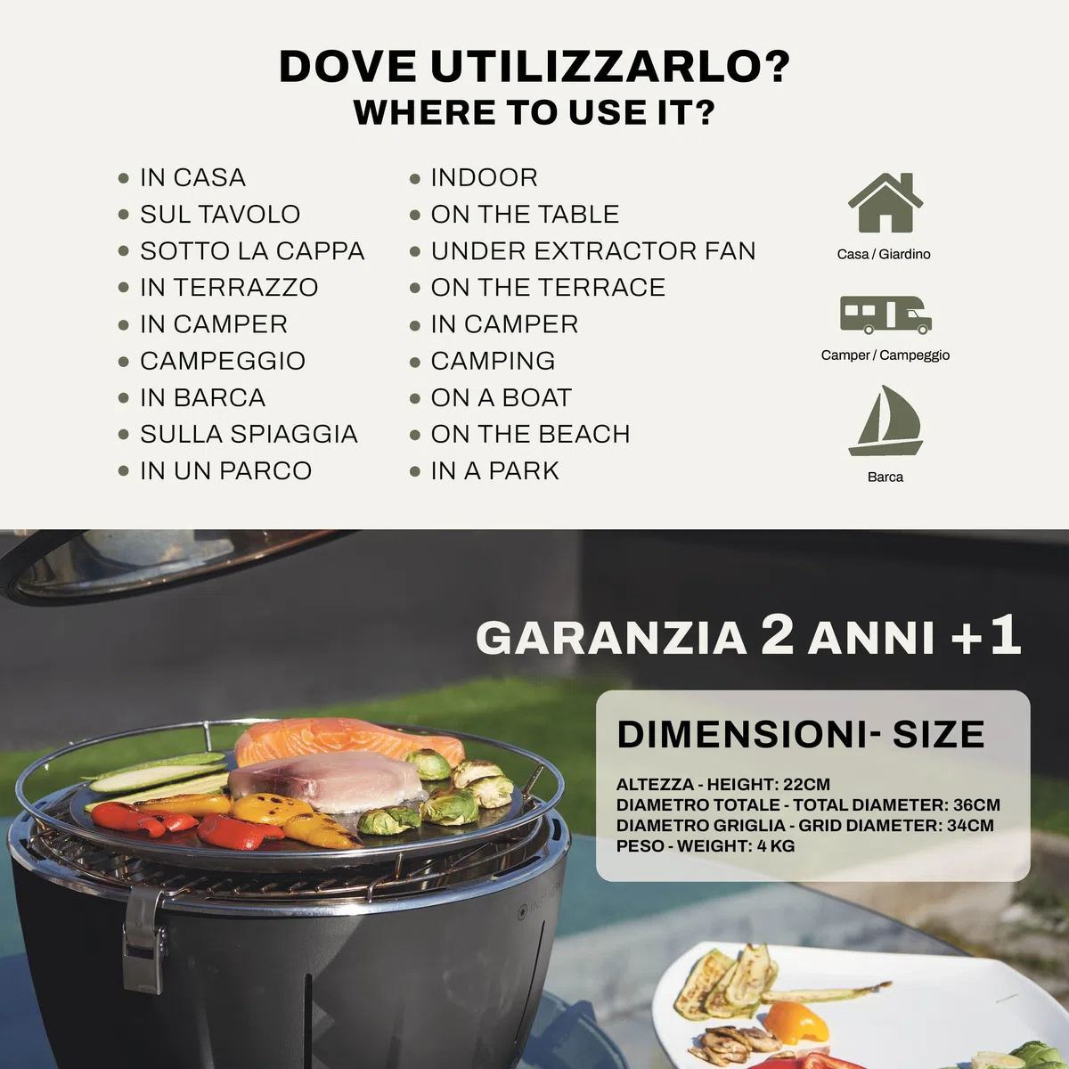 InstaGrill Barbecue a Carbonella senza fumo da Tavolo Portatile con Batteria Ricaricabile e Carbone PAK Blu Oceano