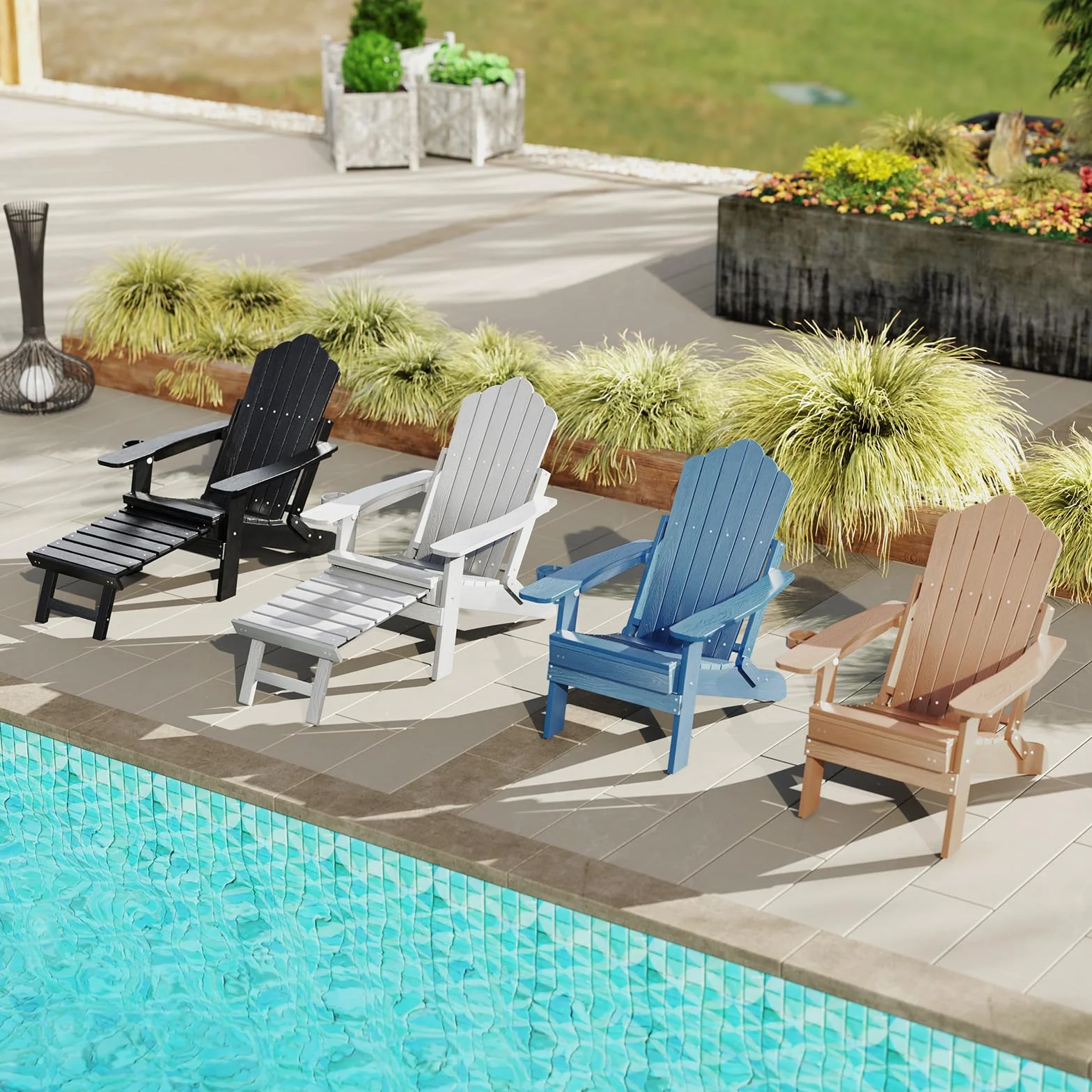 COSTWAY Sedia Adirondack da Giardino, Poltrona Prendisole con Poggiapiedi Estraibile, Schienale Regolabile, Sedia Lounge Adirondack Pieghevole per Giardino, Portata 180 kg