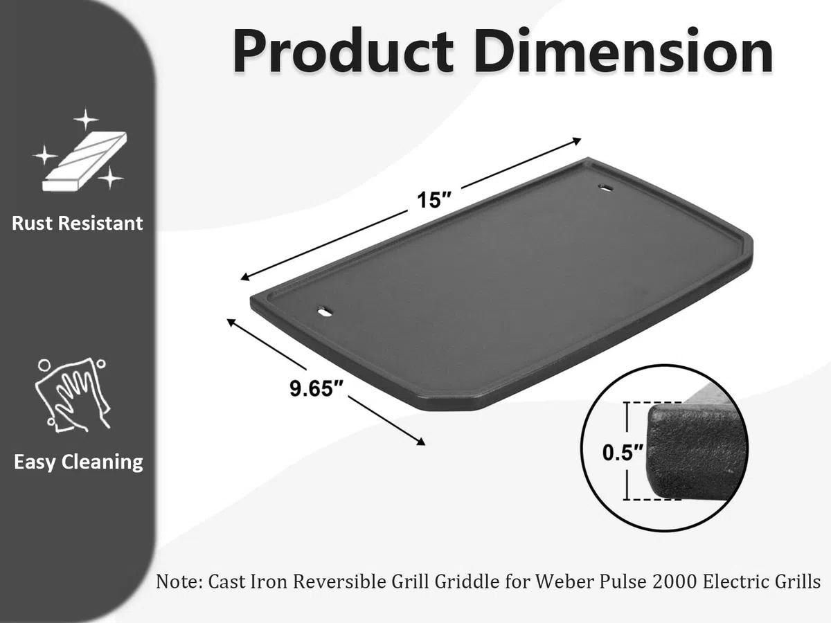 Piastra di ricambio reversibile in ghisa per griglie elettriche Weber Pulse 2000, piastra di cottura antiaderente per Weber Pulse 2000, accessori per griglia elettrica, 1 pezzo, double-face