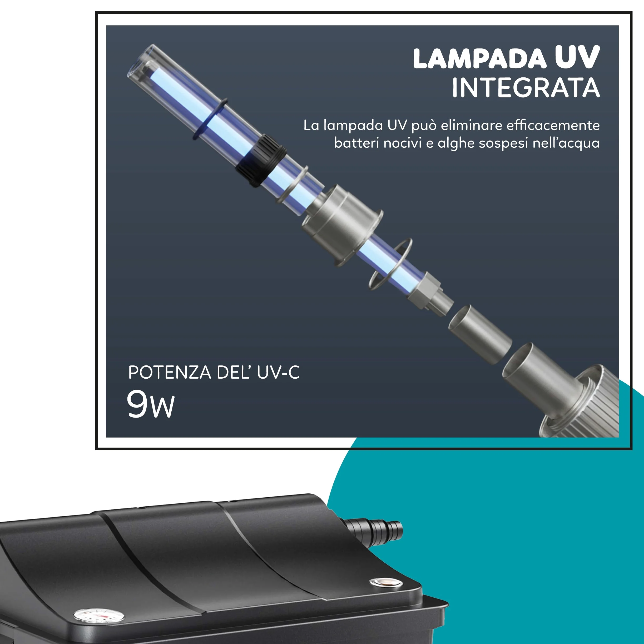 AQPOND Mirage Filtro Biologico Laghetto con Sterilizzatore UV Integrato Pompa 2500 L/h Spugne Filtranti Sistema Filtrazione Completo Laghetti 7000 Litri