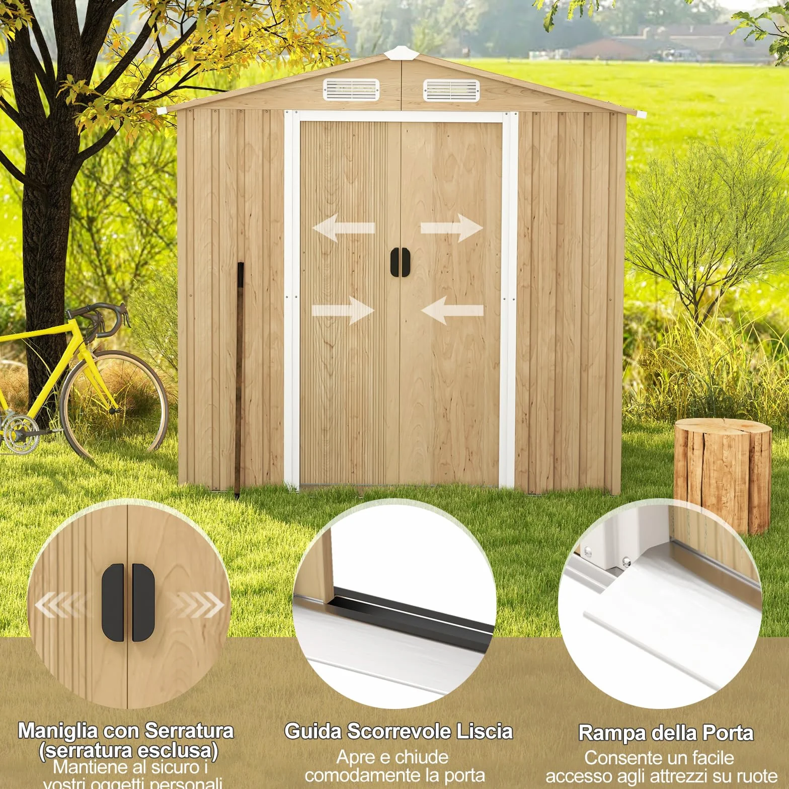 COSTWAY Casetta da Esterno 2,34㎡ Capanno Porta Attrezzi Lamiera Acciaio Zincata 196 x 142 x 186 cm
