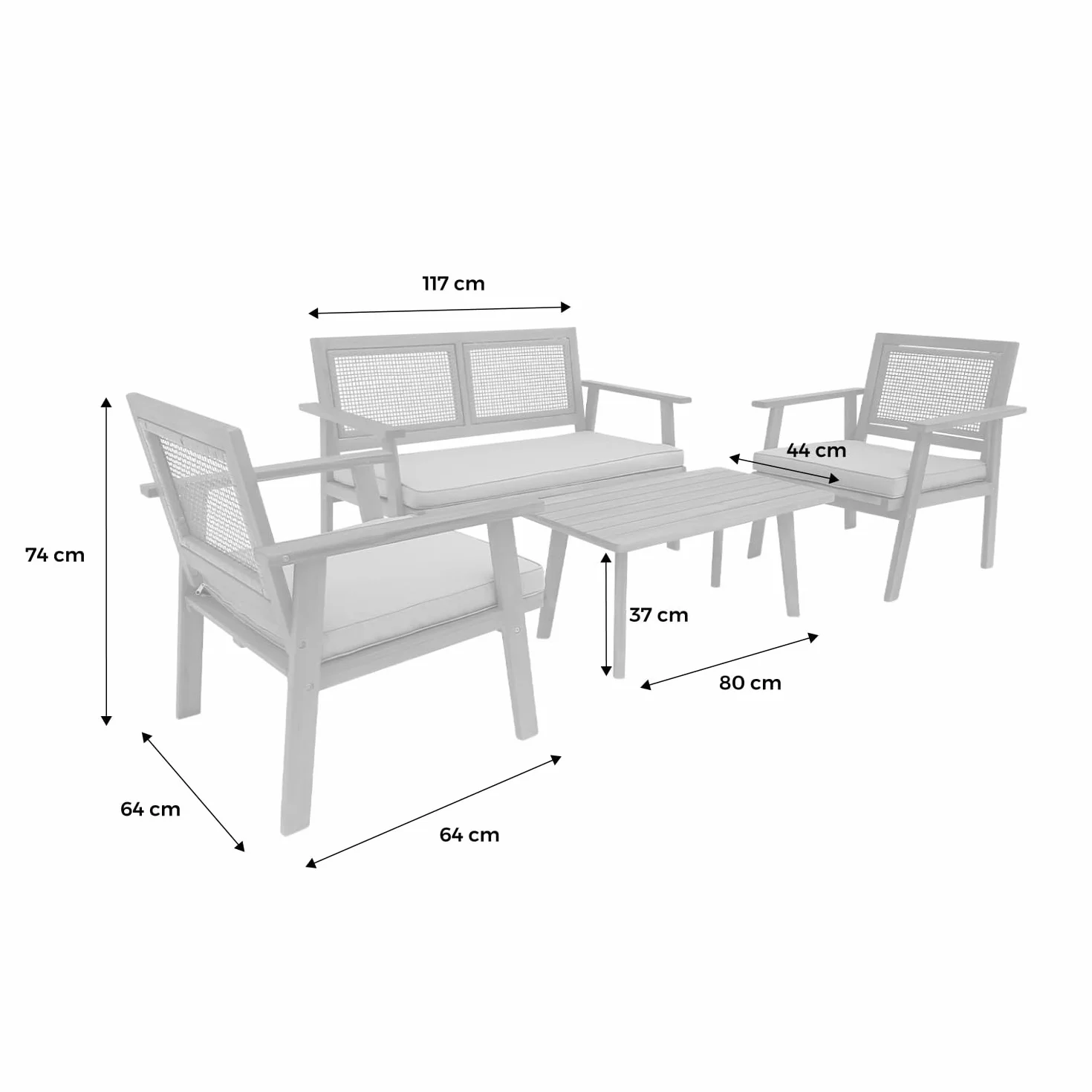 sweeek Salotto da Giardino in Legno e Canna Rotonda, 4 posti Marrone Naturale - 117x64x74 cm