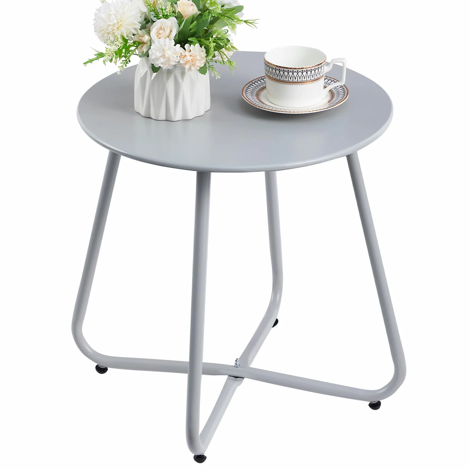 HollyHOME Tavolo da Giardino Rotondo in Metallo, Grigio