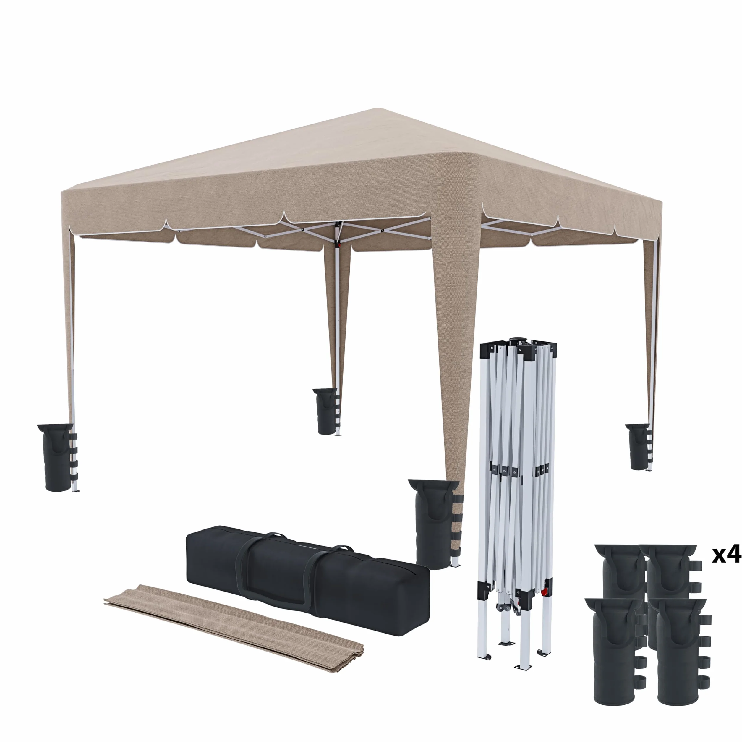 Gazebo Pieghevole 3x3m Idrorepellente Struttura Acciaio Copertura 160g/m² Tortora