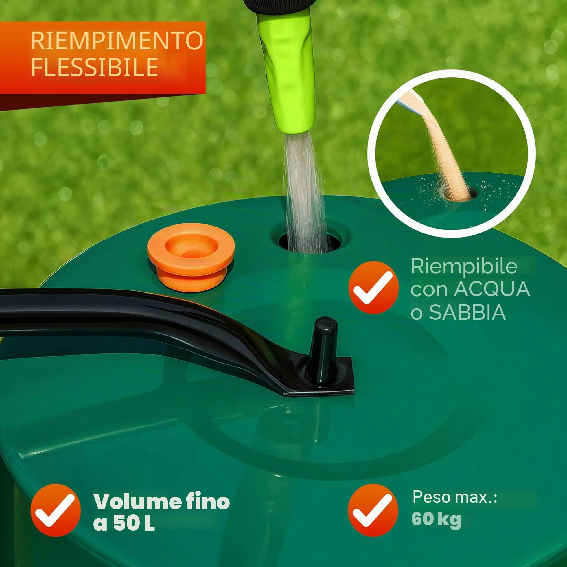 Gardebruk Rullo da Giardino 60 cm Ø32 Capacità 50 L Apertura Laterale Livellare Prato