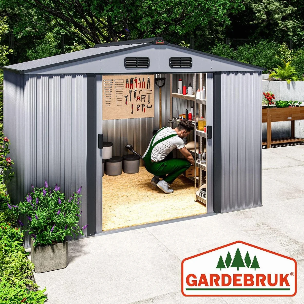 GARDEBRUK® Casetta per Attrezzi da Giardino Capanno in Metallo da Esterno 5m² con Base 260x205x180cm Capannone XXL