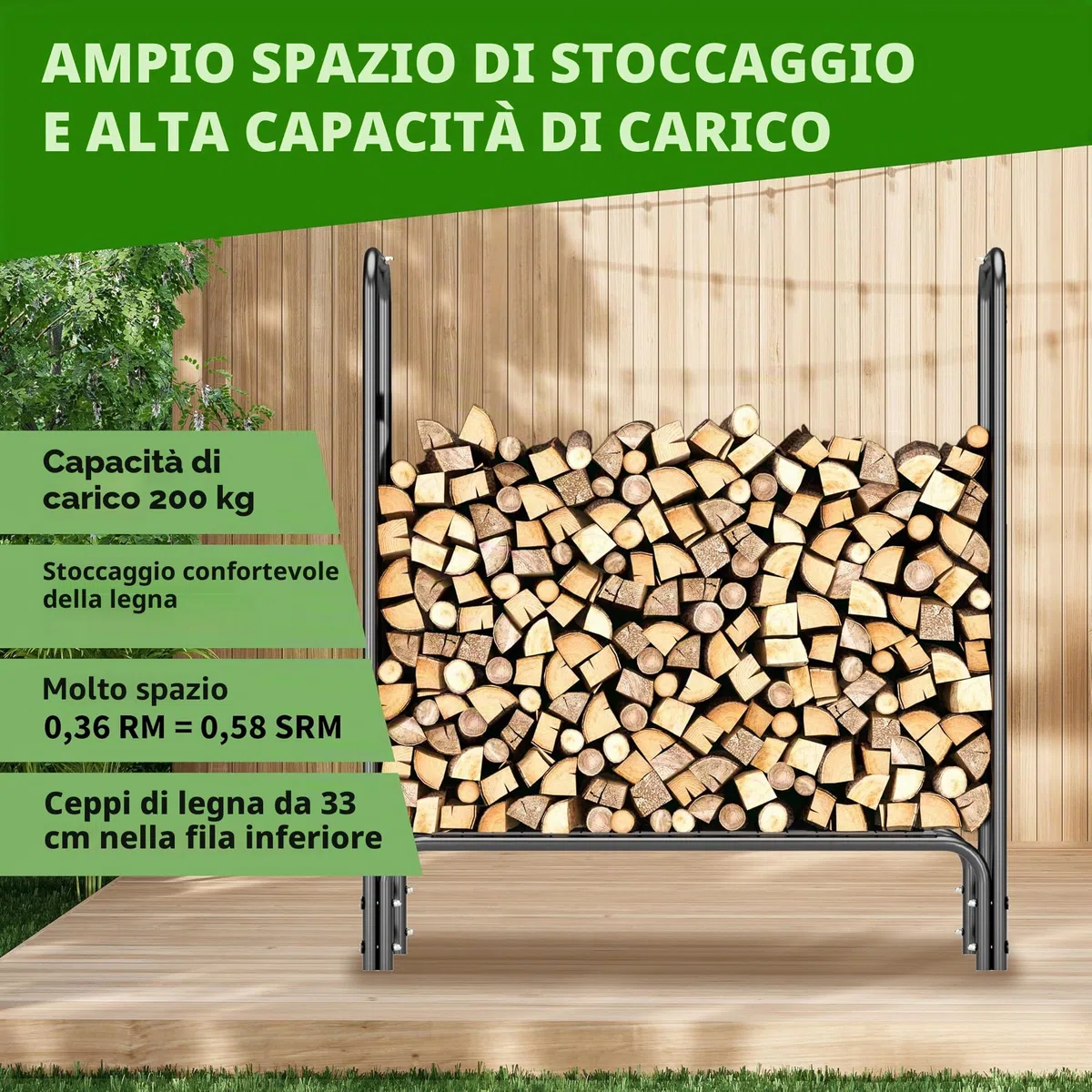 Mensola per legna da ardere S 100x36x116 cm czarna z pokryciem stalowa do 200 kg