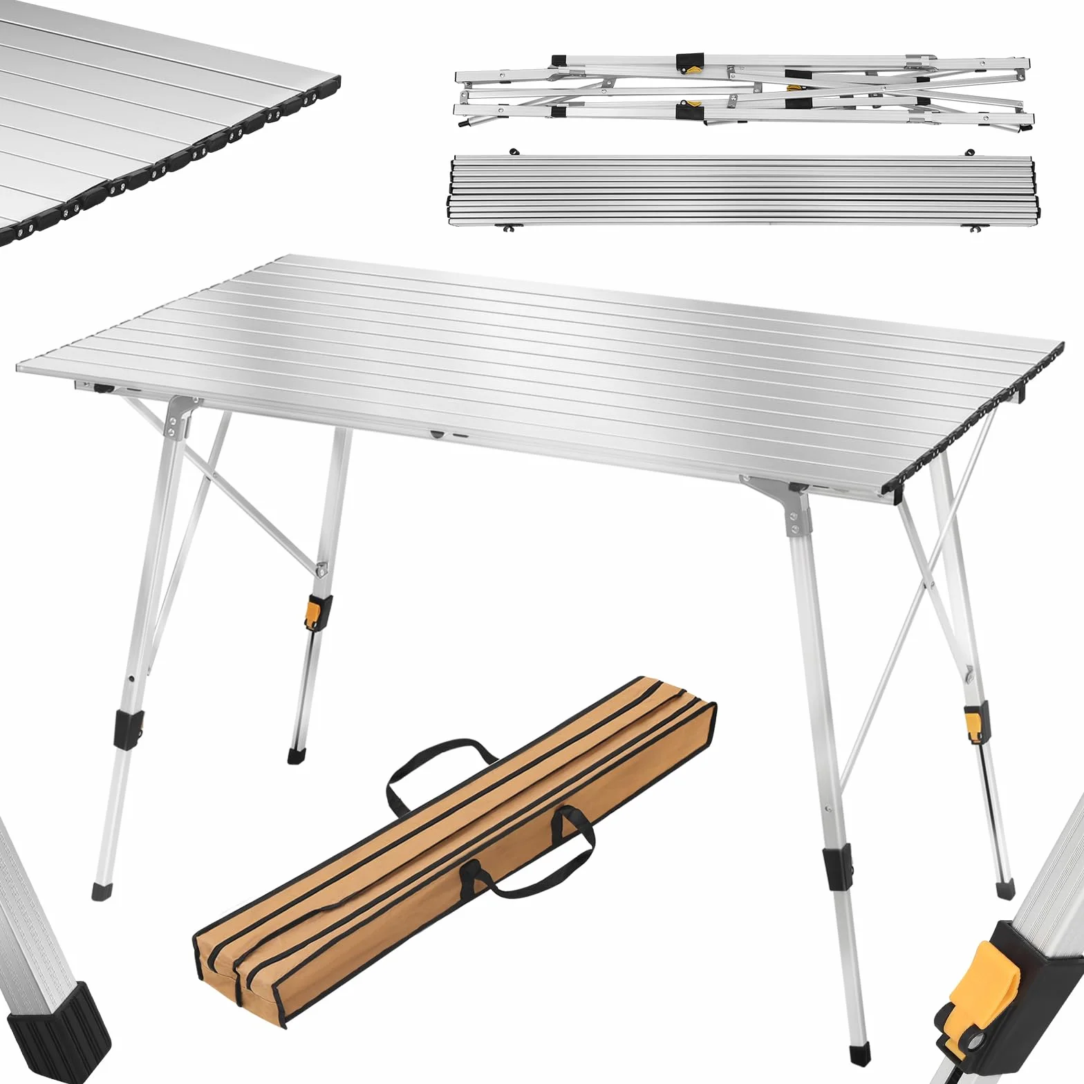 WOLTU Tavolo da Campeggio Pieghevole in Alluminio Altezza Regolabile 120x68,5x59/78,5 cm