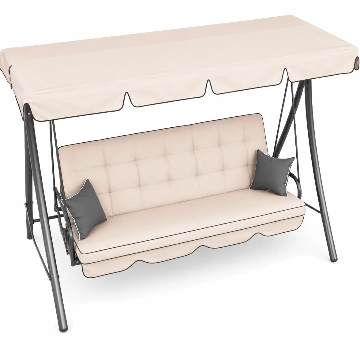 Letto Da Giardino 3 Posti Beige Panama Schienale Reclinabile Tetto Parasole Regolabile Set Cuscini 203 x 115 x 170 cm