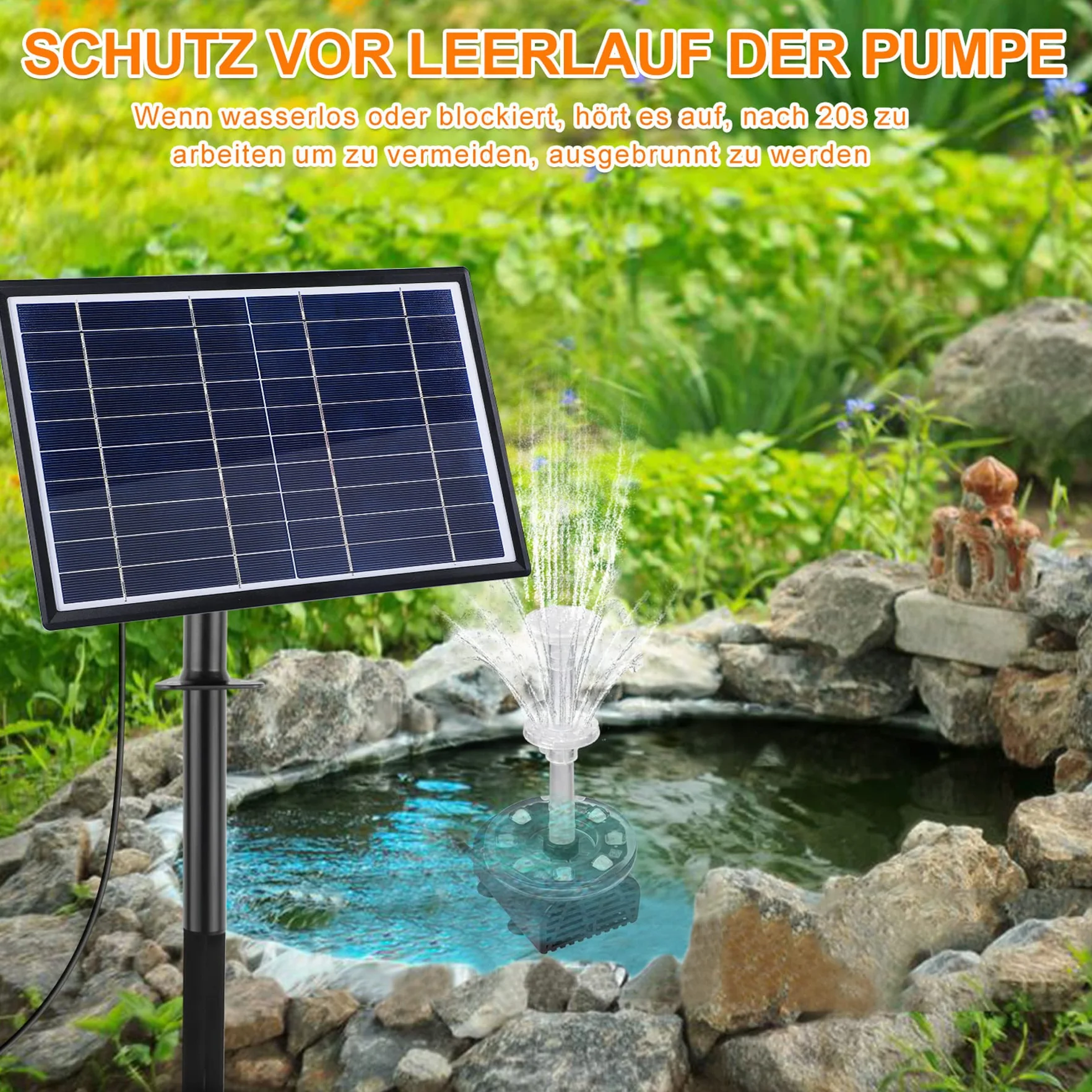 Pompa Solare per Laghetto 7 W, Fontana a LED per Giardino, Piscina, Decorazione dell'Acqua - Altezza 85 cm