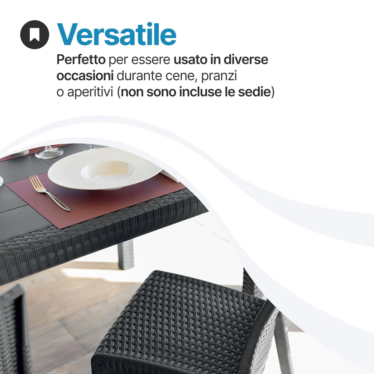 Tomaino - Tavolo Da Giardino In Plastica Rettangolare in Stile Rattan - Tavolo da Esterno 6 Posti Ideale per Pranzi all'Aperto - Per Giardino, Veranda o Terrazza - Nero