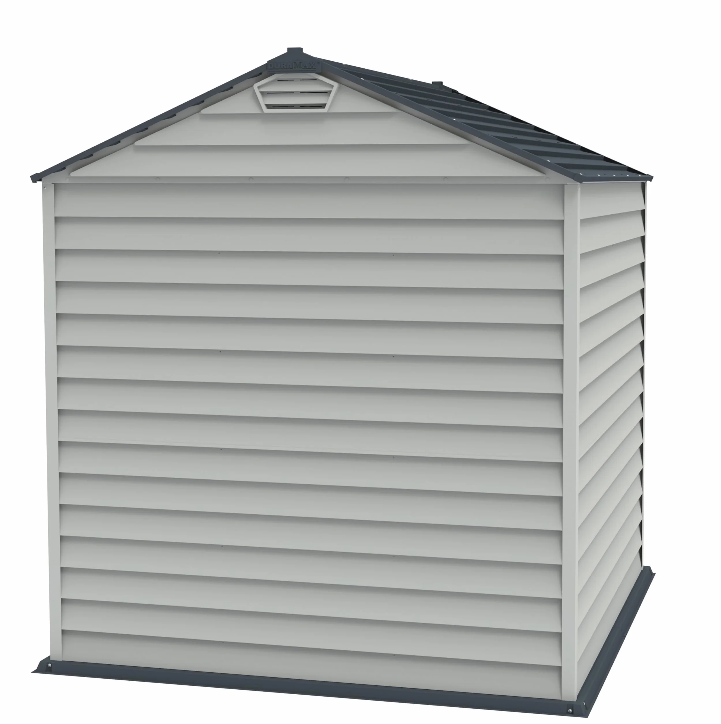 Duramax StoreMax Capanno da giardino in plastica, 7 x 7, con pavimento, e finestra fissa su porte, struttura in metallo resistente ignifugo e senza manutenzione, Grigio scuro/Adobe
