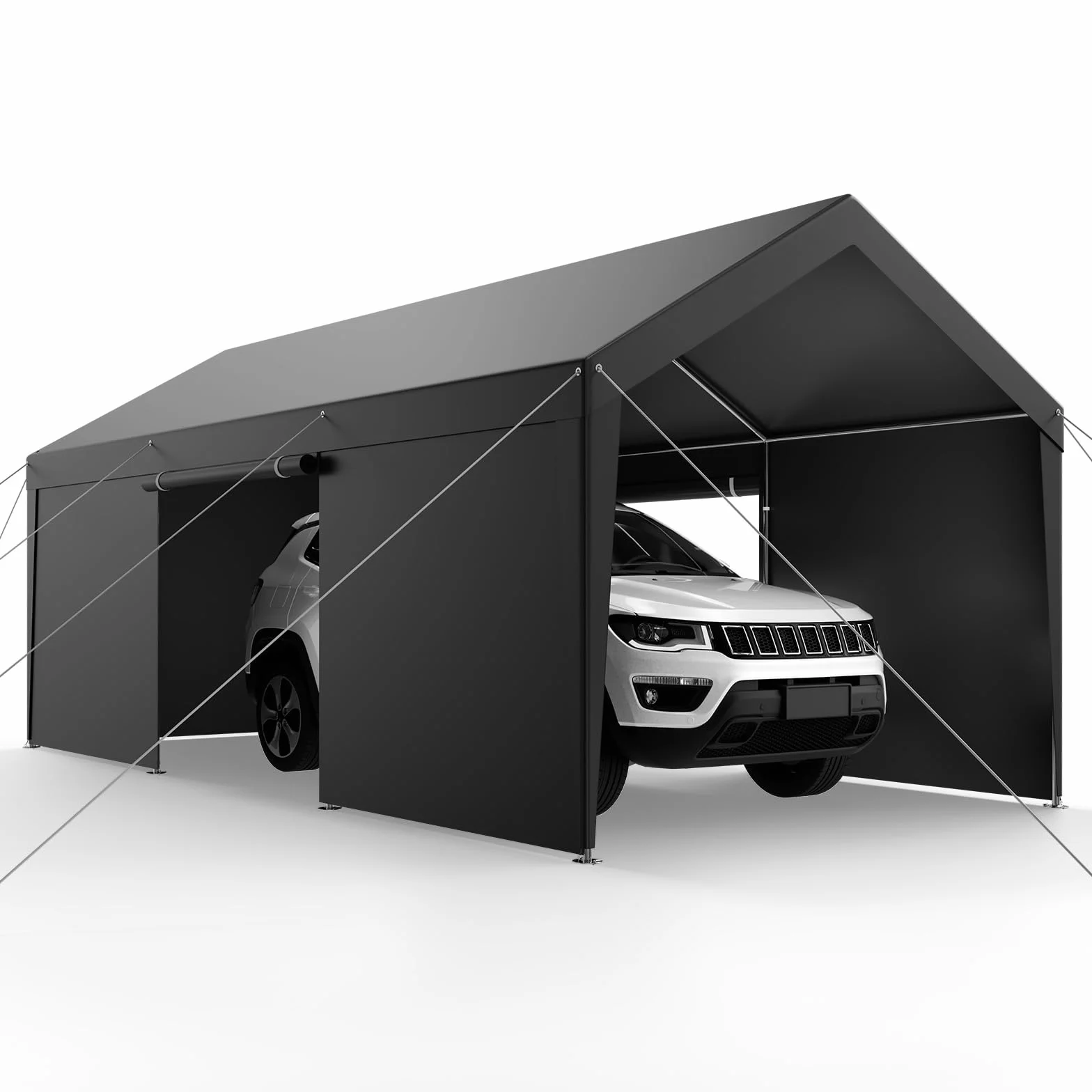 VEVOR Posto Auto Coperto Esterno, Riparo per Auto 3,05 x 6,09 x 2,87 m, Tettoia Potabile con Pareti Laterali e Porta Rimovibili, Resistente ai Raggi UV e all'Acqua, per Auto e Barca, Grigio