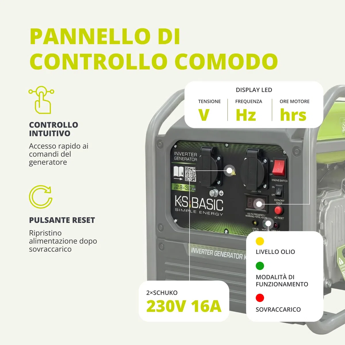 K&S Basic 30i Generatore inverter, 2800 W, potenza nominale 3000 W massima, generatore di emergenza a benzina, onda sinusoidale pura, modalità ecologica, generatore di corrente per casa, campeggio e