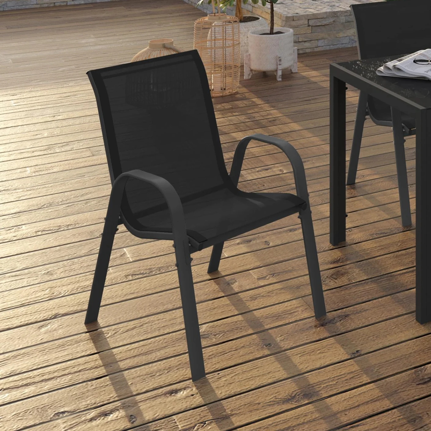 Set di 6 sedie impilabili LYMA in metallo e textilene nero