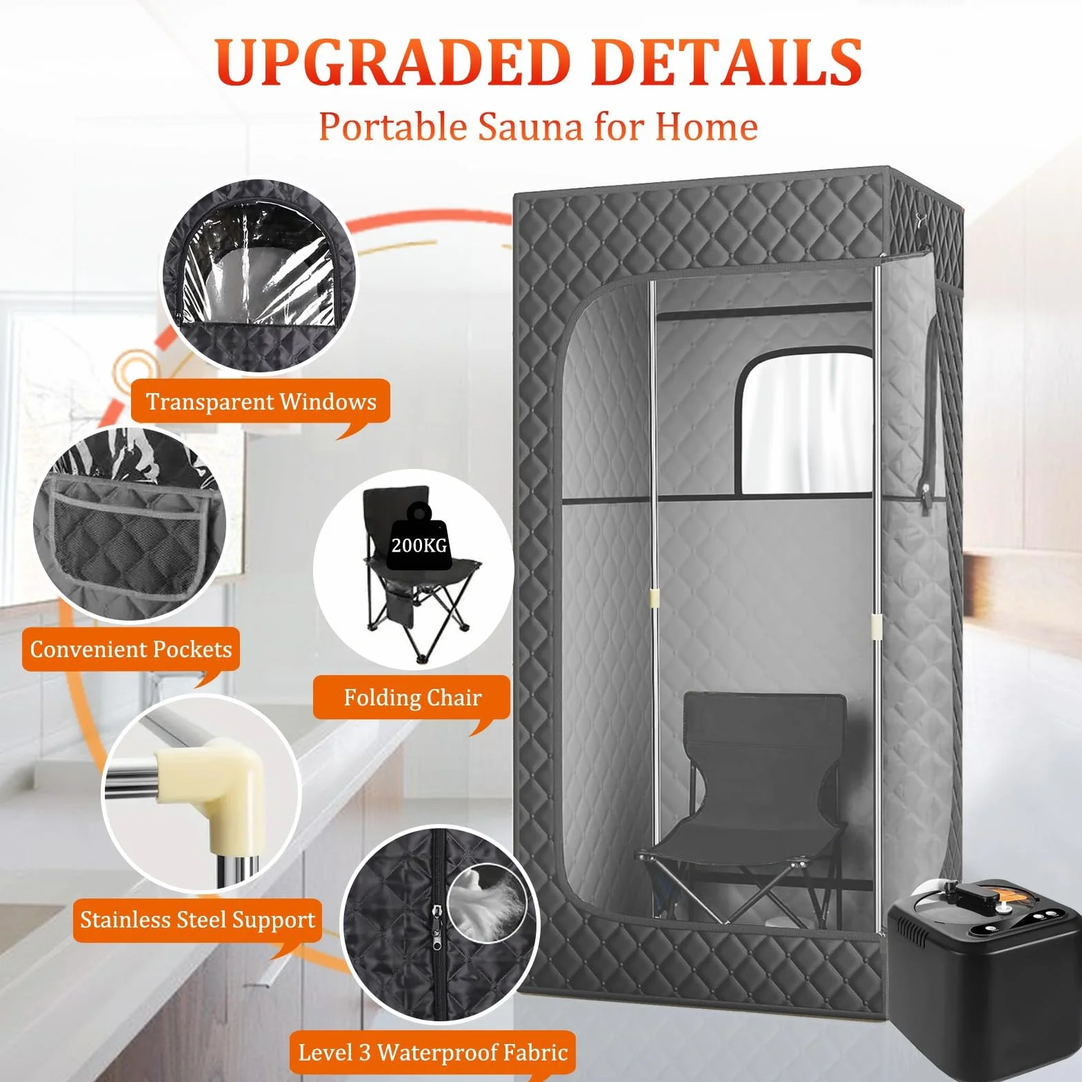 Sauna Finlandese da Esterno 1000W 180x80x80cm 9 Temperature Timer Telecomando Sedia