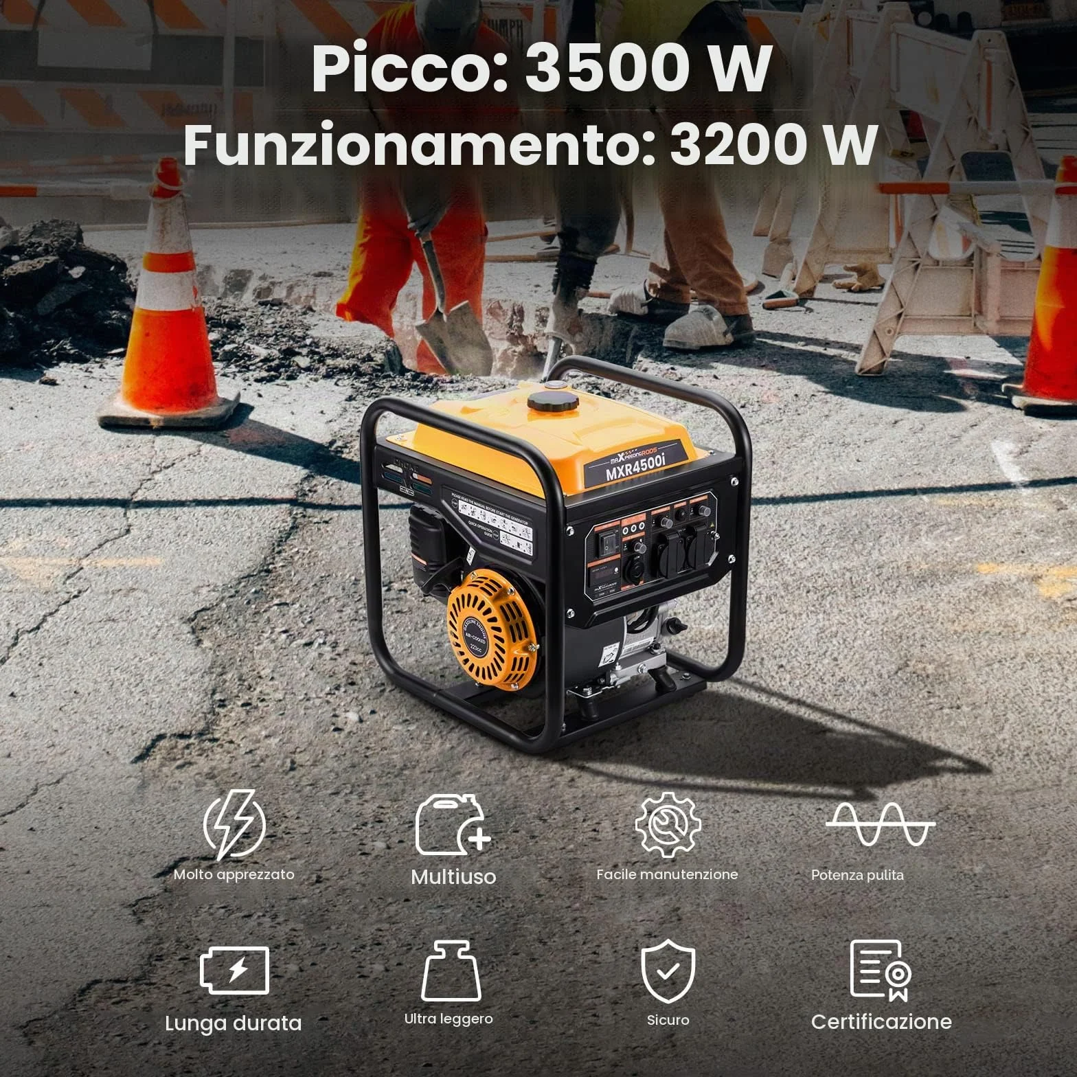maXpeedingrods Generatore di inverter portatile 3500W Generatore di benzina a onda sinusoidale pura a 4 tempi per campeggio, viaggi, casa o luoghi di lavoro