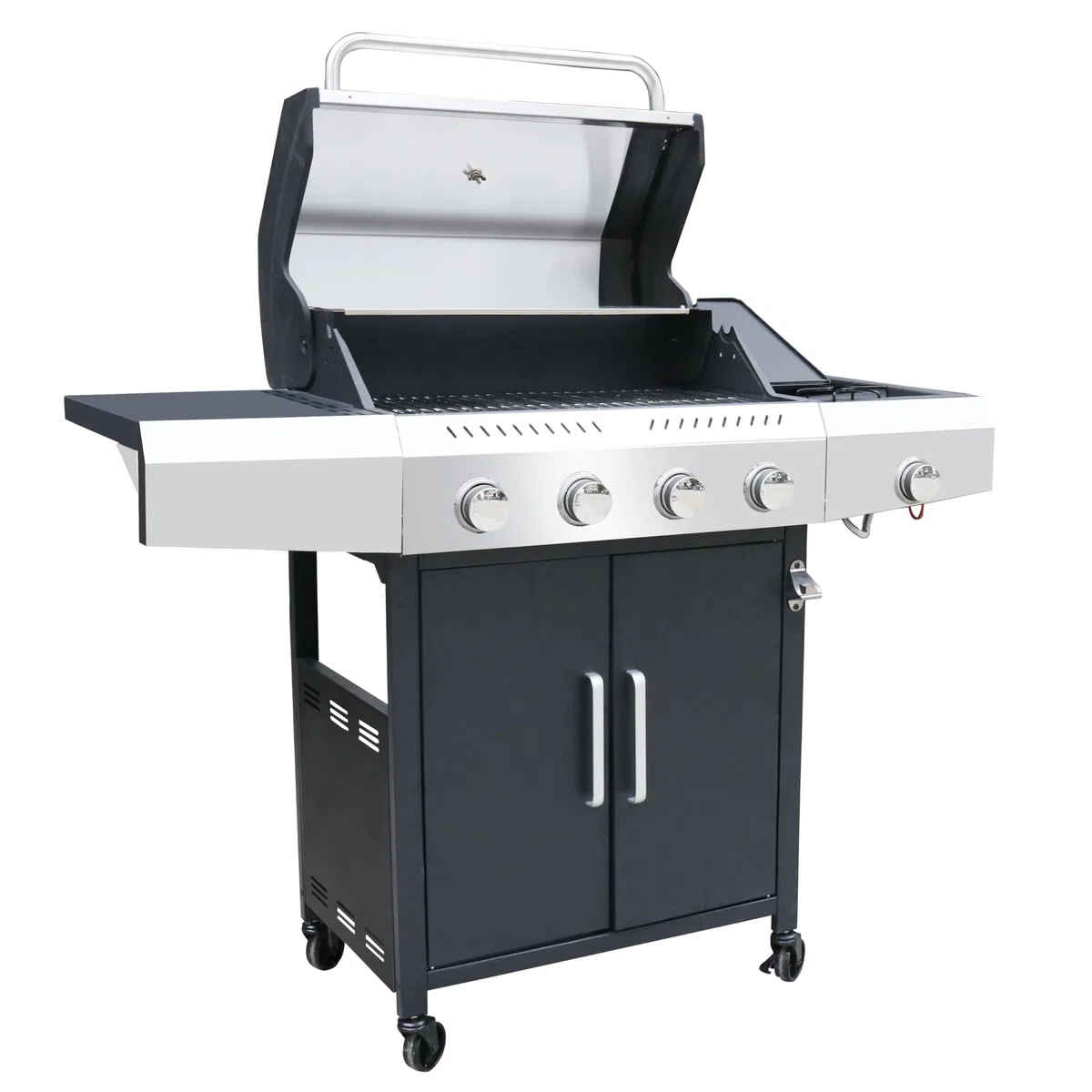 BRICOZONE Barbecue A Gas Professionale XXL 5 Bruciatori 16 Kw Coperchio Doppio Termometro Acciaio Inox