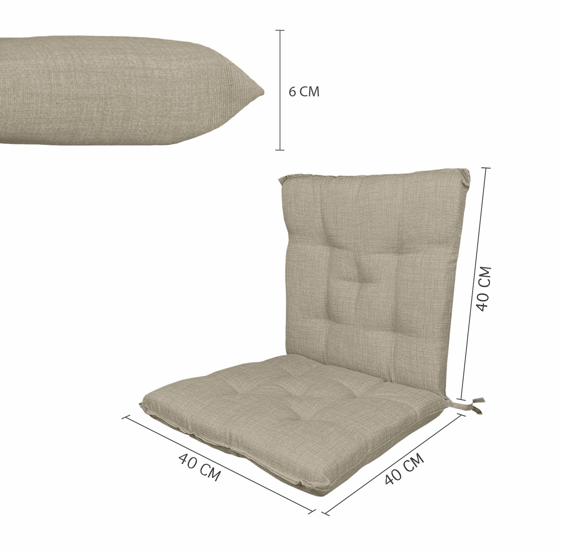 IlGruppone Set Cuscini Sedia con Schienale Imbottiti con Laccetti Banda Elastica per Fissaggio Prodotto Italiano Sedie Poltrone Sdraio Reclinabili Cucina Giardino 40 x 80 Cm - Corda - 6 Pezzi