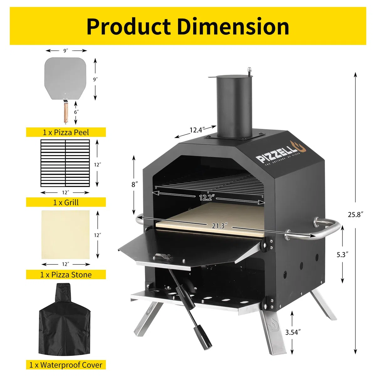Pizzello Forno per pizza da esterno a 2 strati con pietra e griglia (nero)