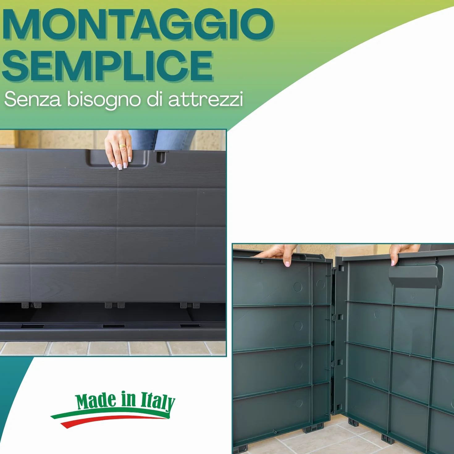 VIRSUS Baule da Giardino con Ruote, misura 118x59x57 cm, Cassapanca Effetto Legno Antracite, Impermeabile, Chiusura Lucchettabile, Contenitore da Esterno, Capacità 340 Litri -ALP001F