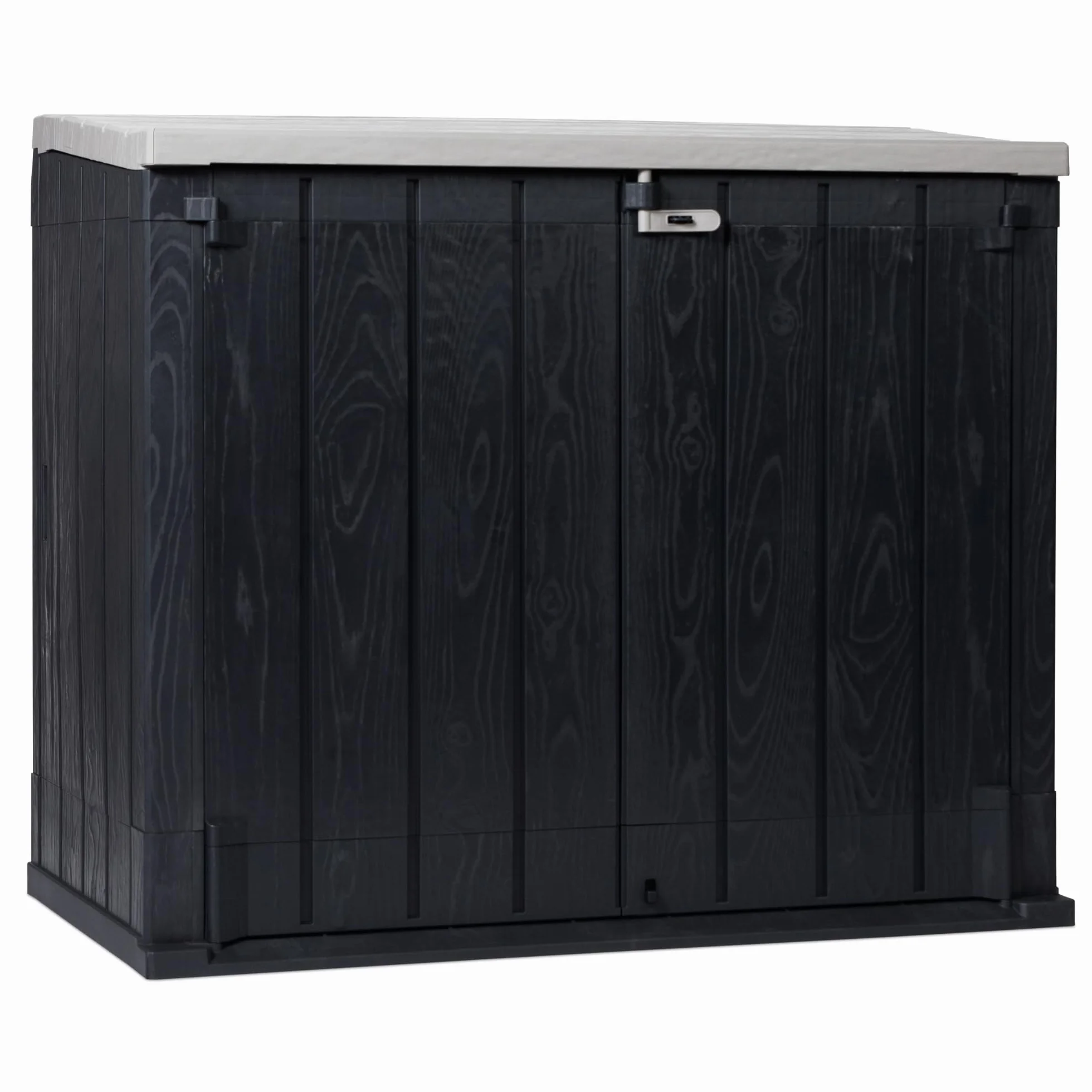 Toomax Stora Way Plus XL Baule 1270L portattrezzi 145x85x124,5h cm, in plastica resistente antracite/grigio, porta bidoni spazzatura, apertura assistita e chiusura a chiavistello, ideale per esterno