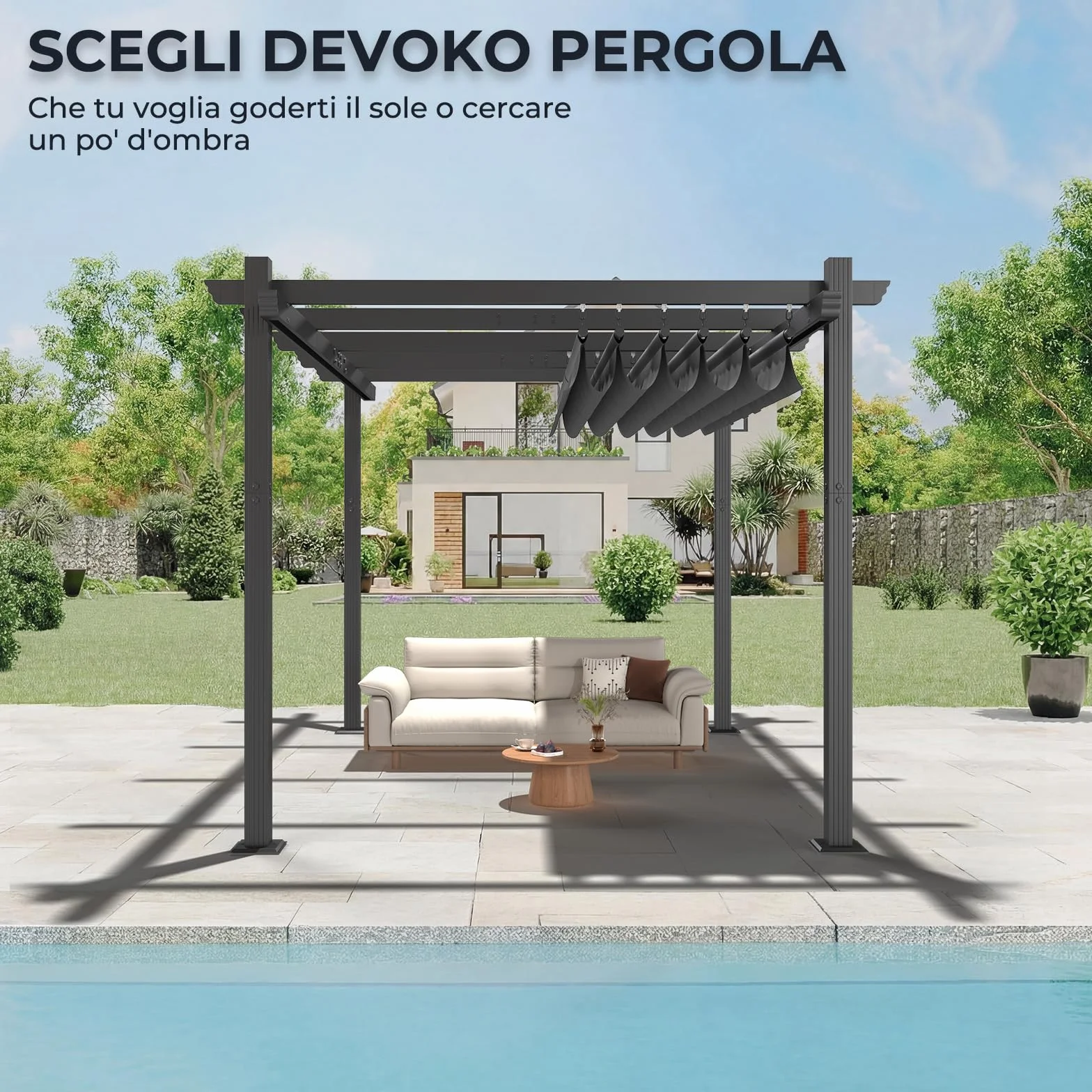 Devoko Gazebo Pergola 3x4, Pergolato Bioclimatico UV50+, Giardino Terrazzo, Nero
