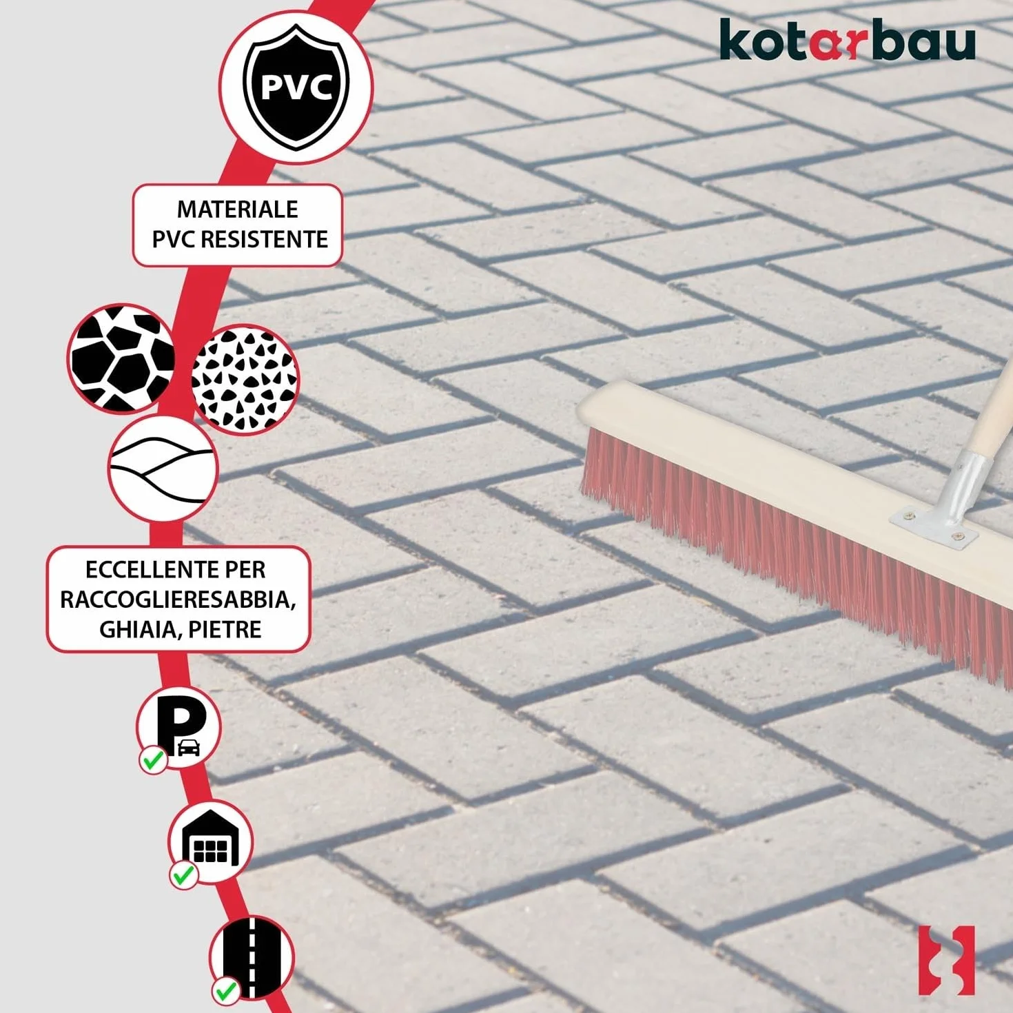 KOTARBAU® Scopa da Esterno - Spazzolone per Pavimenti Esterni - 85 cm - Scopettone Industriale - Scopa Giardino Esterno - con Manico - Legno - PVC
