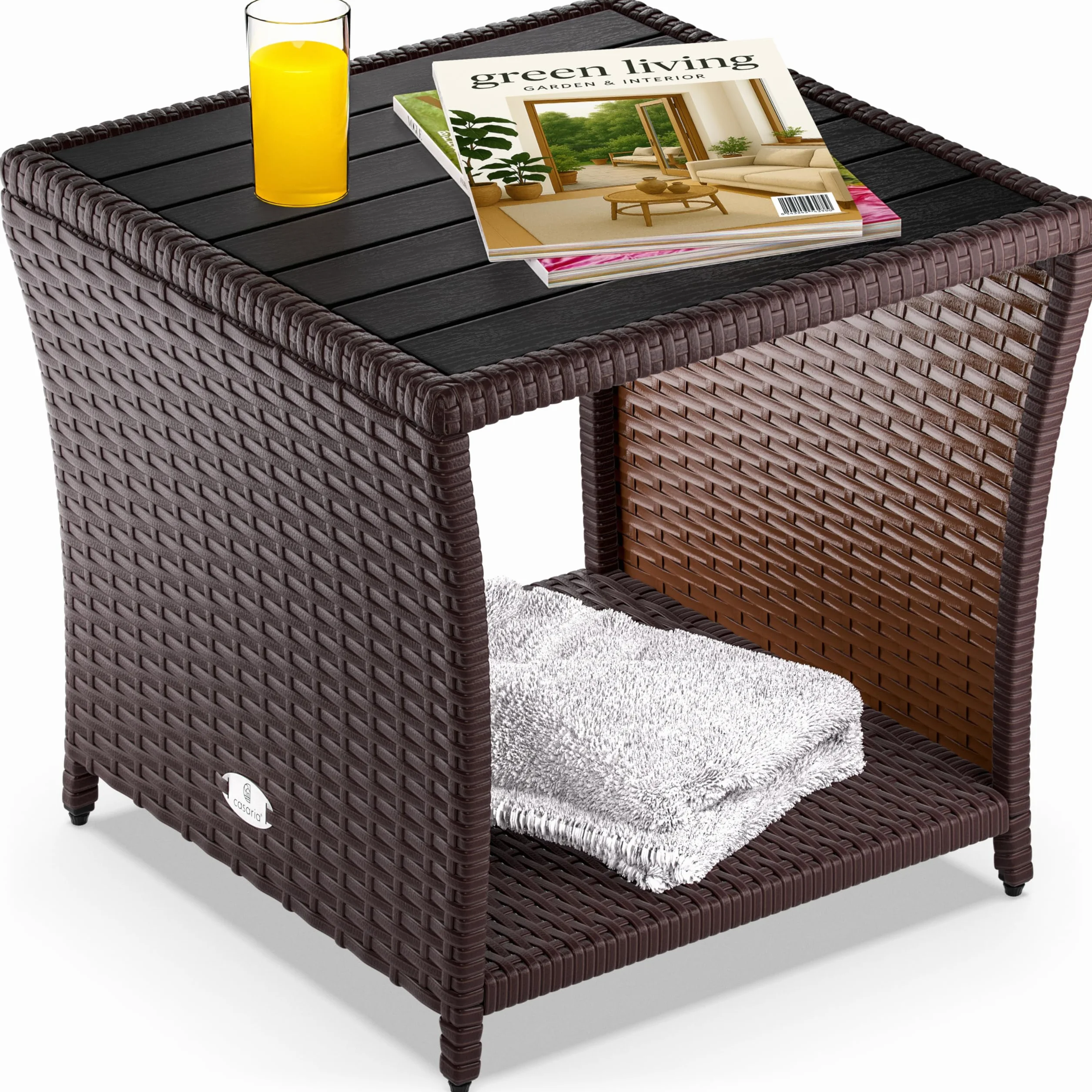 Casaria Tavolino in Polyrattan WPC 45x45x40cm Altezza regolabile Tavolo Basso da Giardino