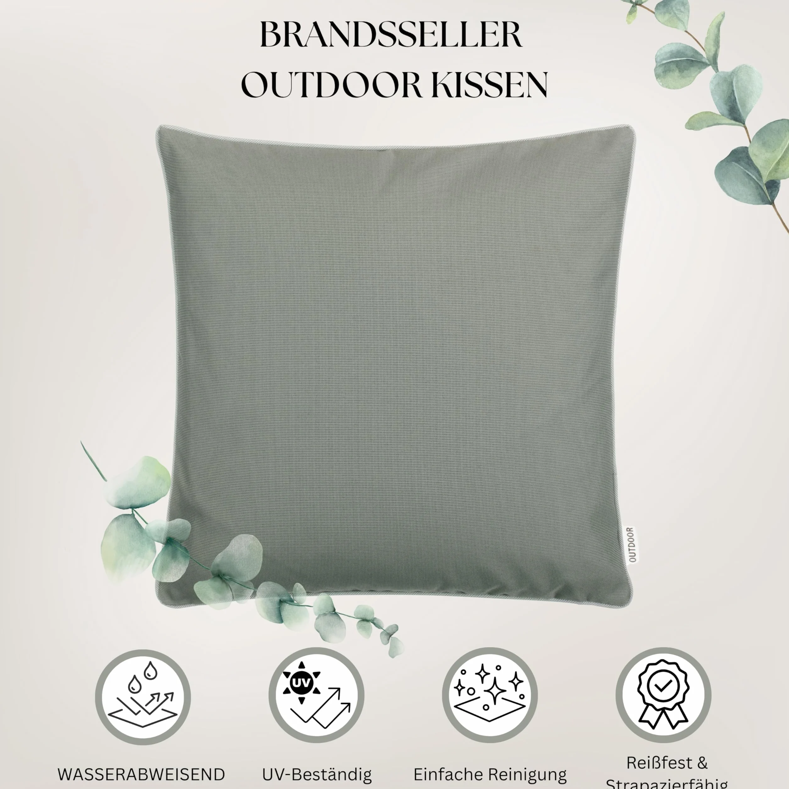 Brandsseller Set di 4 Cuscini da Esterno 45x45 cm – Cuscini Decorativi con Elegante Bordino a Contrasto – Idrorepellenti e Antimacchia per Giardino, Balcone, Terrazza e Divano – Taupe