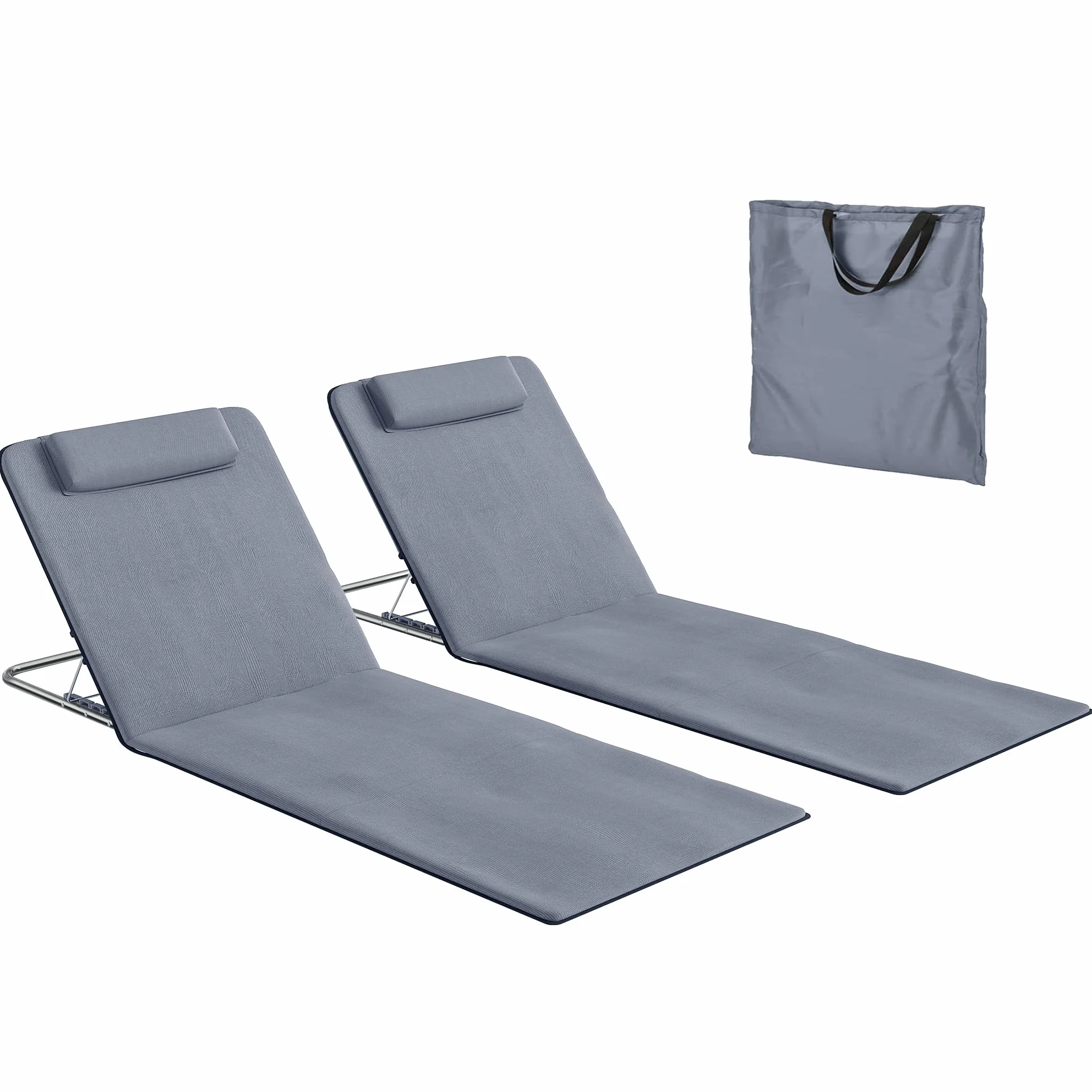 Outsunny Sdraio da Spiaggia Pieghevole 2 Pezzi con Schienale Regolabile, Acciaio e PE, 134x48x33-43 cm, Grigio