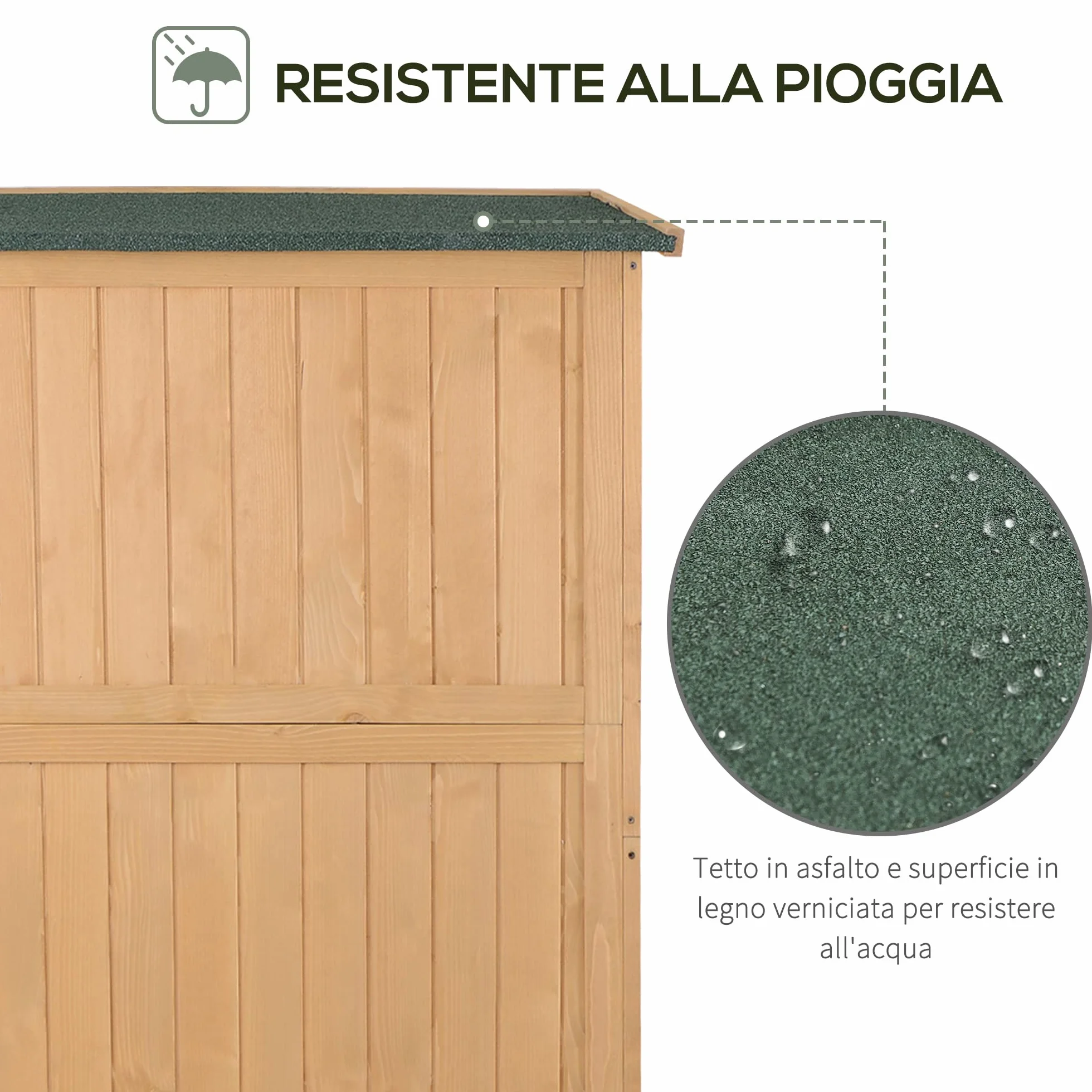 Outsunny Casetta da Giardino in Legno di Abete con Porta Doppia, Capanno Attrezzi con Mensole e Finestre, 127.5x50x164cm
