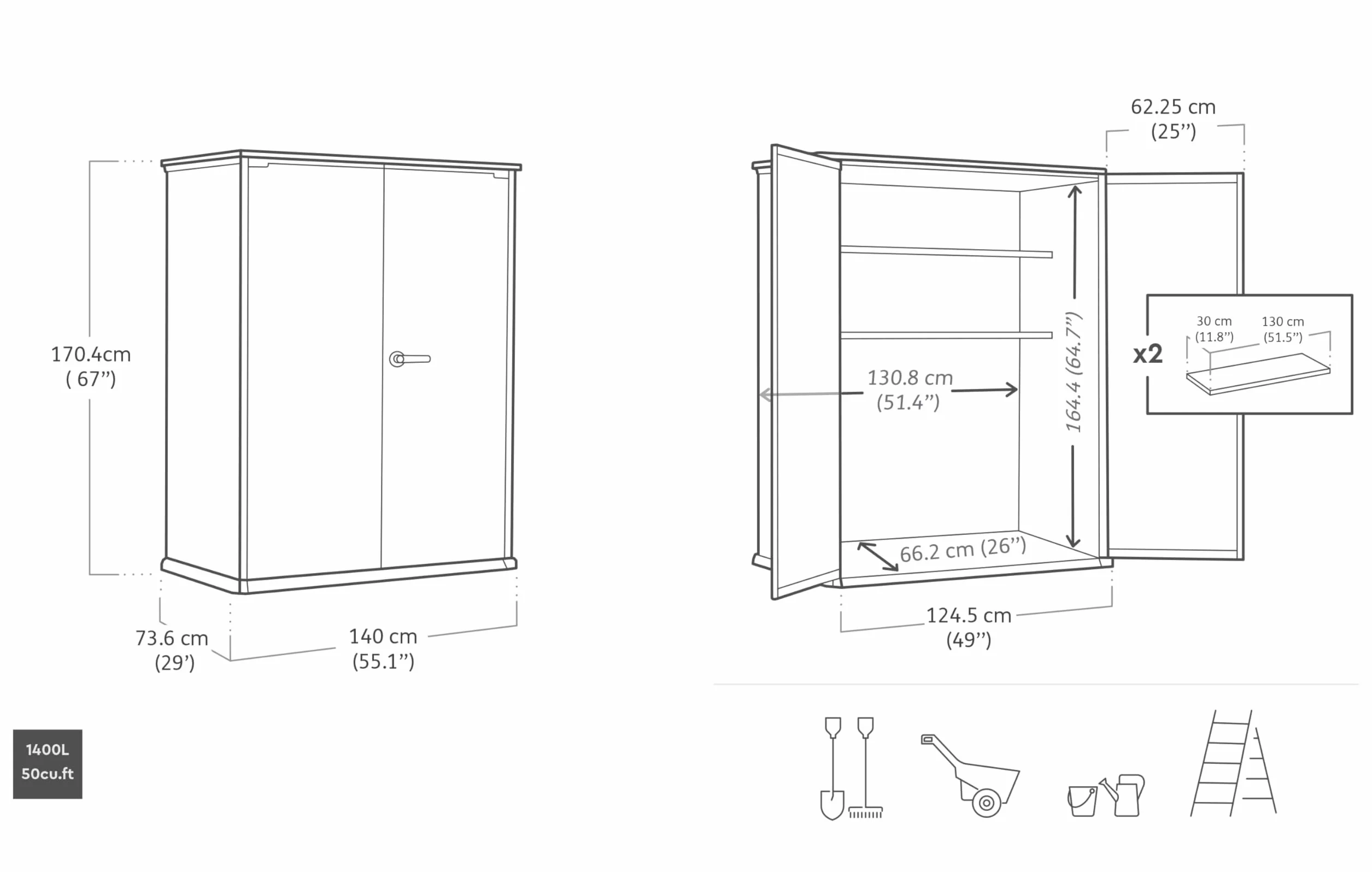 Keter Duotech High Store Plus Casetta per attrezzi da esterno, Grigio, 170.4 x 140 x 73.6 cm