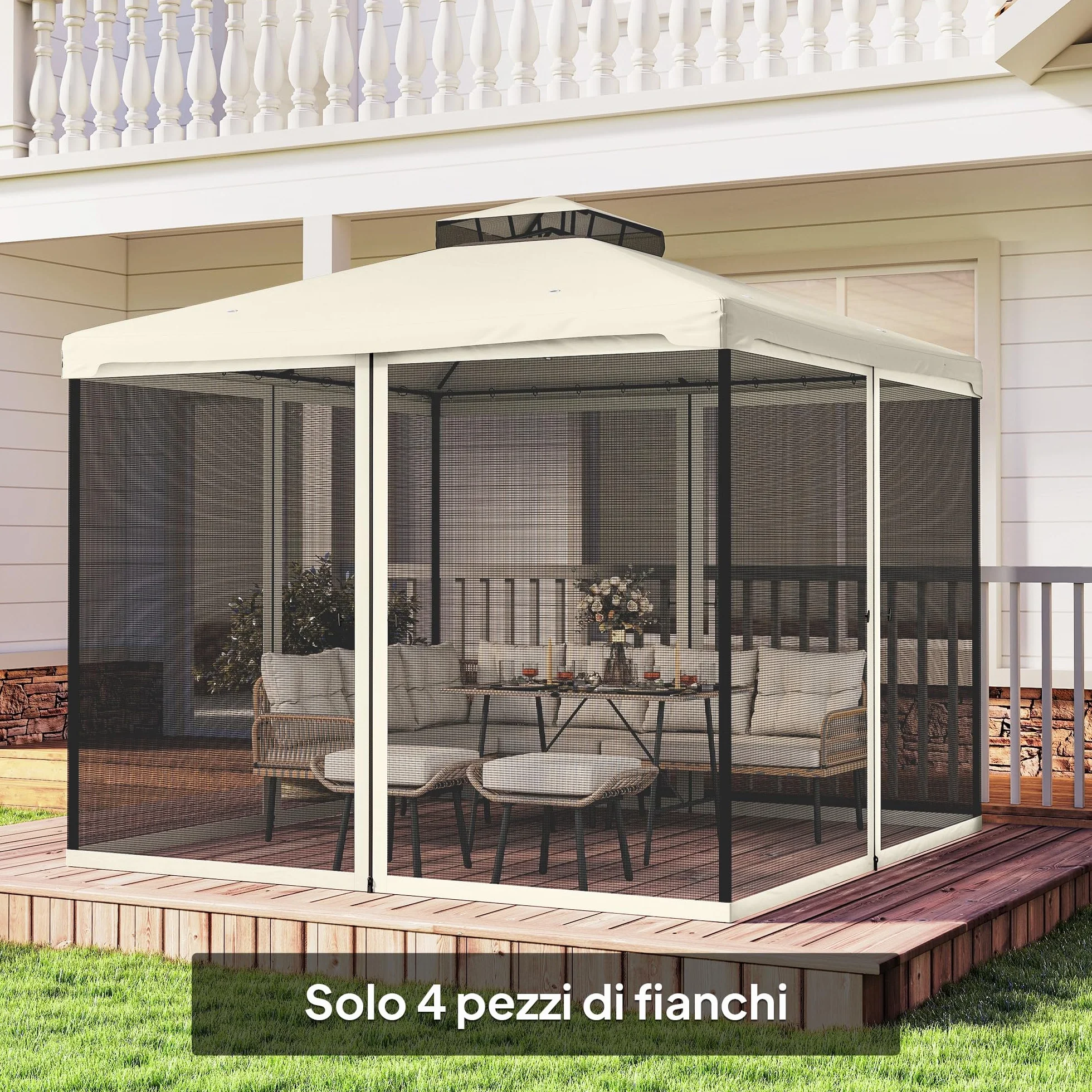 Outsunny Zanzariera per Gazebo, Tende Zanzariera di Ricambio Universale, 302x207cm, Nero, Beige
