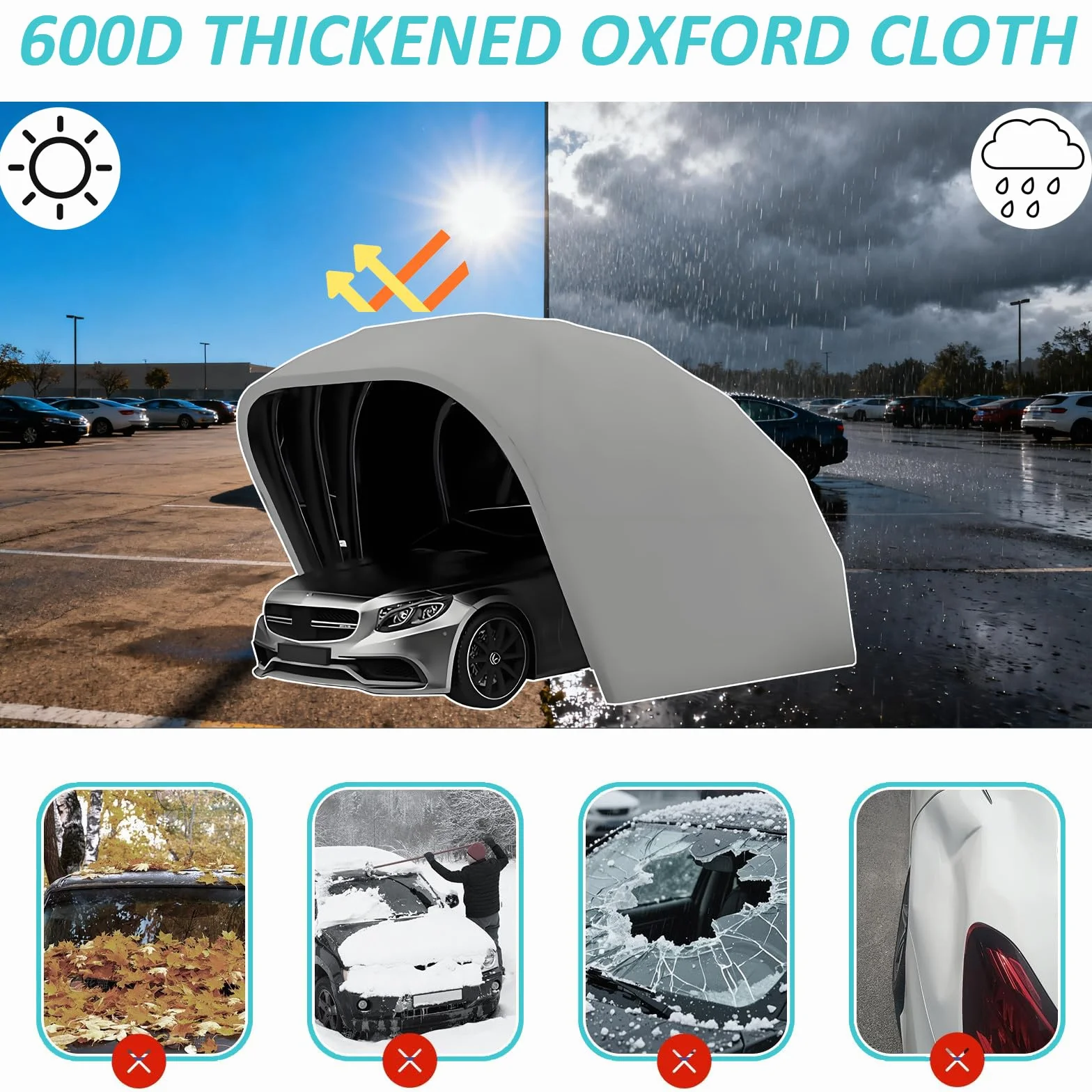 Tenda Per Auto Semiautomatica Pieghevole Portatile Acciaio Inox 19.4ft×8.9ft×8ft