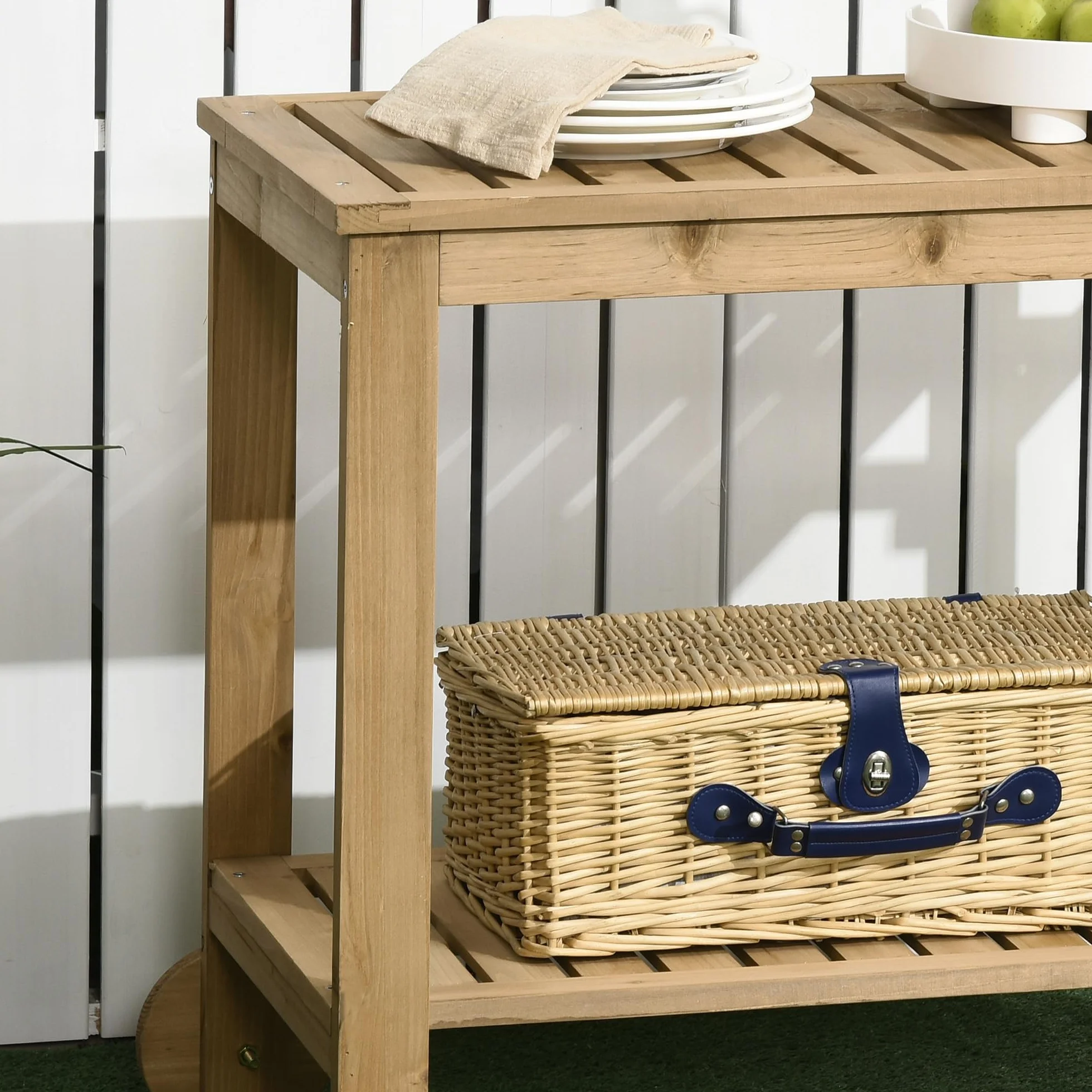 Outsunny Carrello Portavivande da Giardino in Legno di Abete 95x47x74 cm