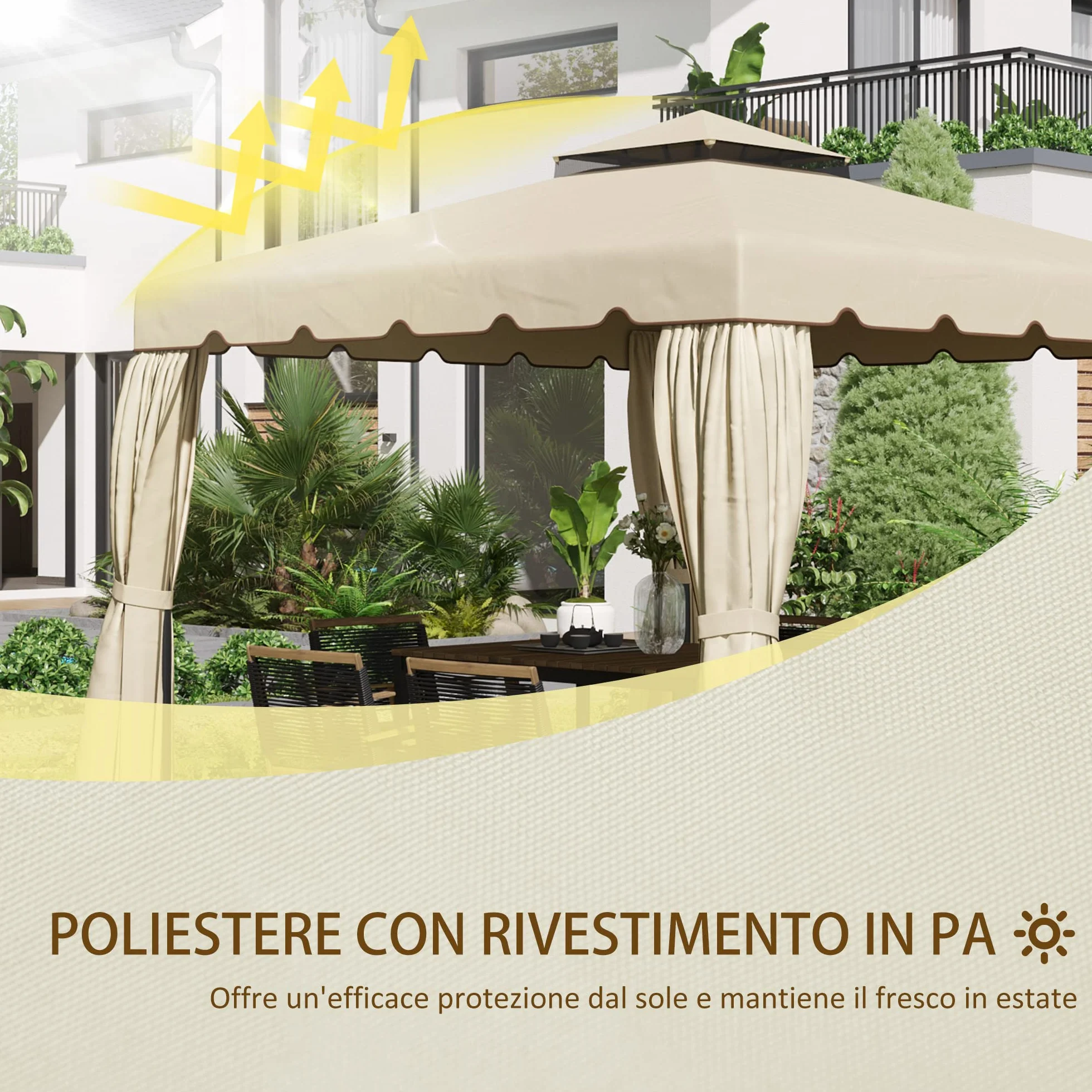 Outsunny Tetto di Ricambio per Gazebo 3x3 m 2 Livelli, Resistente all'Acqua in Poliestere 170g/m², Copertura Beige