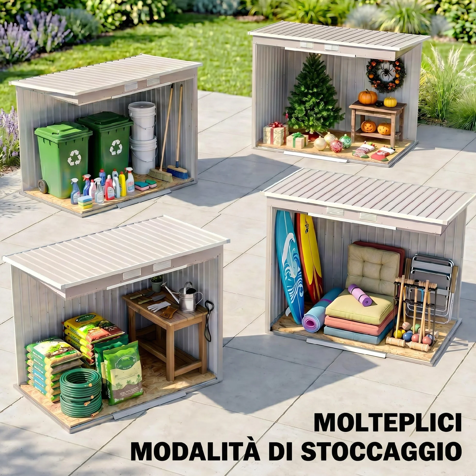 Outsunny Casetta da Giardino 2.42m² Acciaio Zincato con Kit Fondazione 213x130x172 cm Grigio