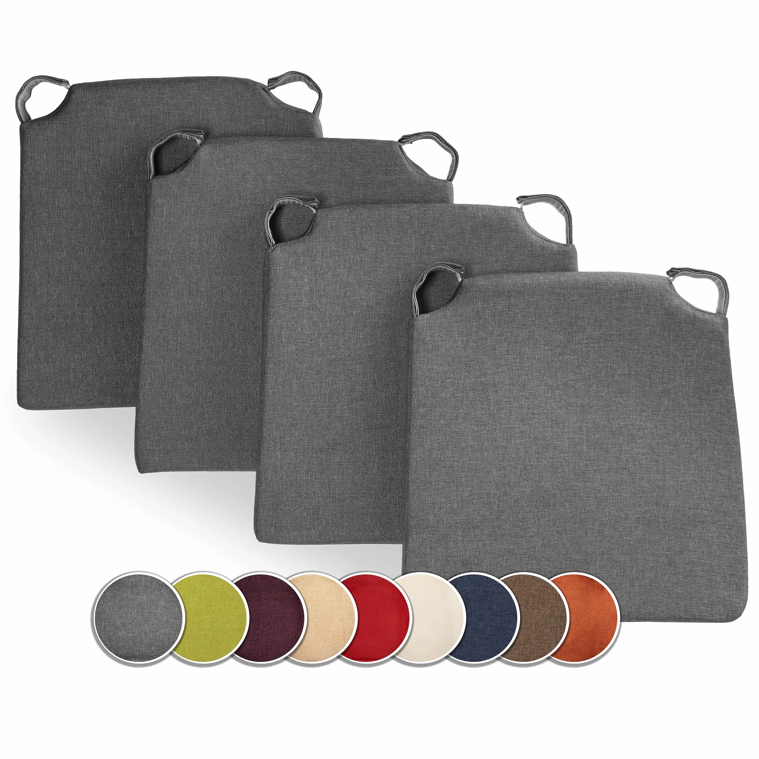 sunnypillow Set di 4 Cuscini per Sedia Cucina - con Chiusura in Velcro - Cuscini per Seduta da Sedia - Per uso Interno ed Esterno - Dimensioni: 42 (davanti) - 35 (dietro) x 40 x 5 cm - Antracite