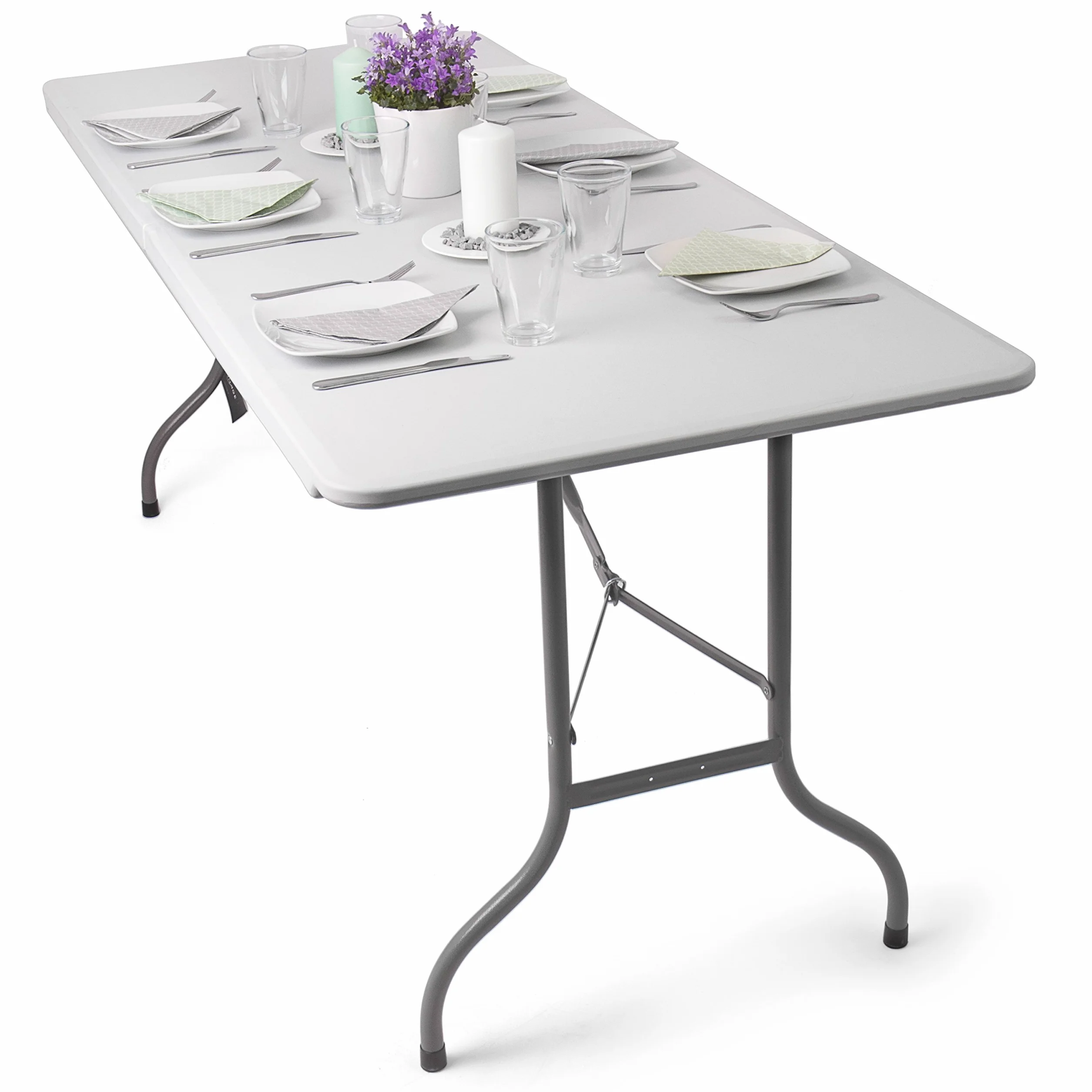 Tavolo Pieghevole da Giardino 180 x 75 x 74 cm Acciaio Verniciato a Polvere HDPE