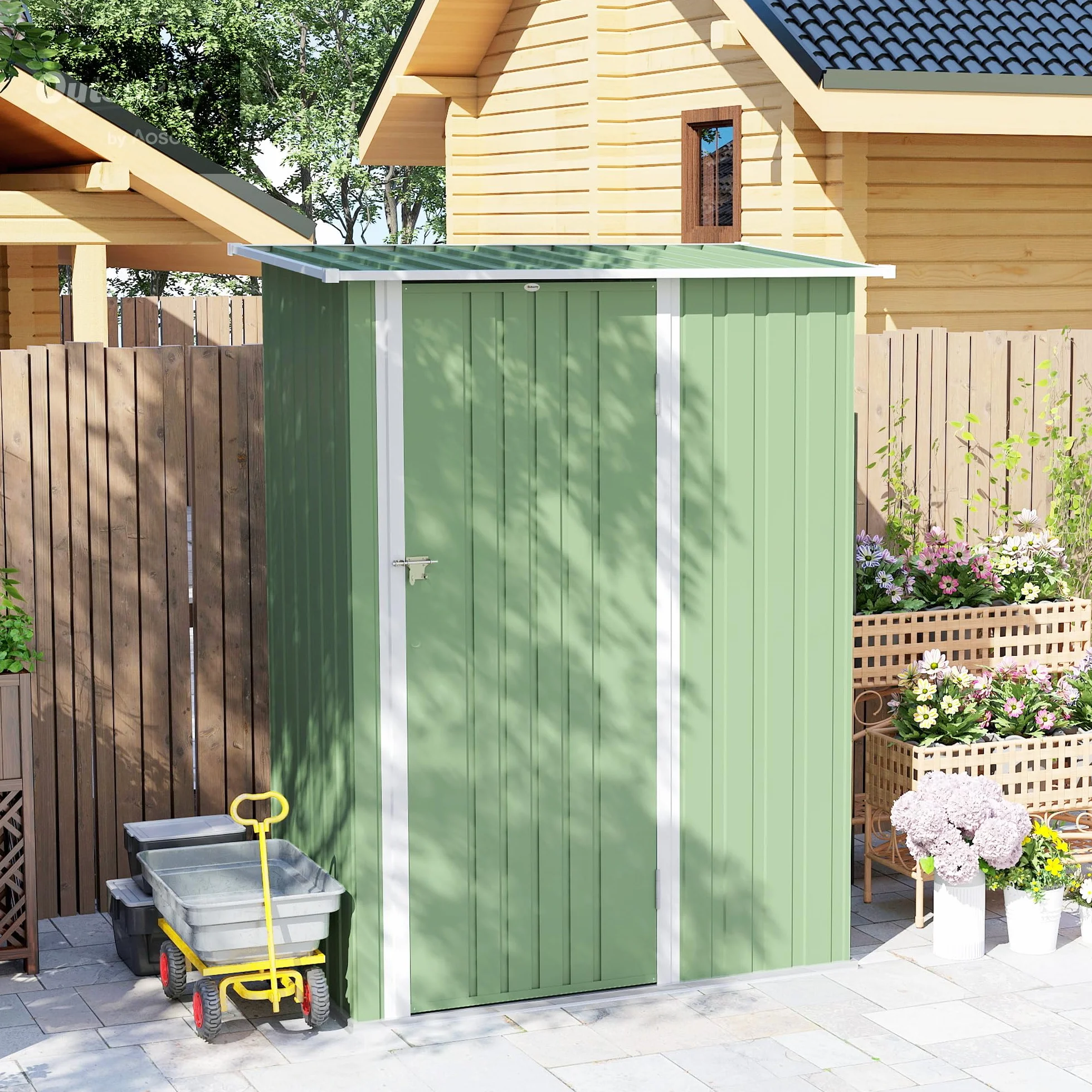Outsunny Casetta da Giardino 1.07m² Acciaio Zincato Porta Attrezzi 142x86x189 cm Verde Chiaro