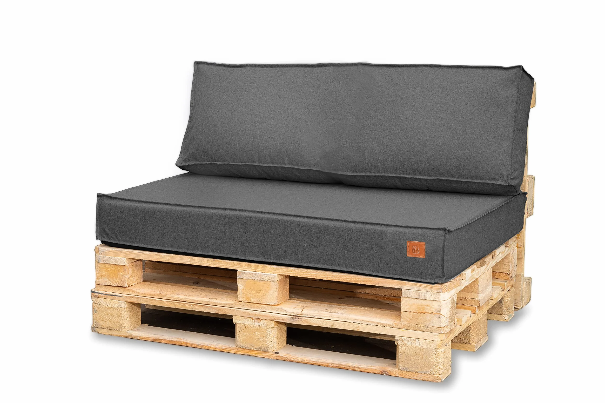 Cuscini per Pallet 120x80 Set per Divano Pallet, Impermeabili Cuscino Pallet Prodotto nell'UE, Cuscini da Giardino 2 Parti Set (Grigio Scuro)