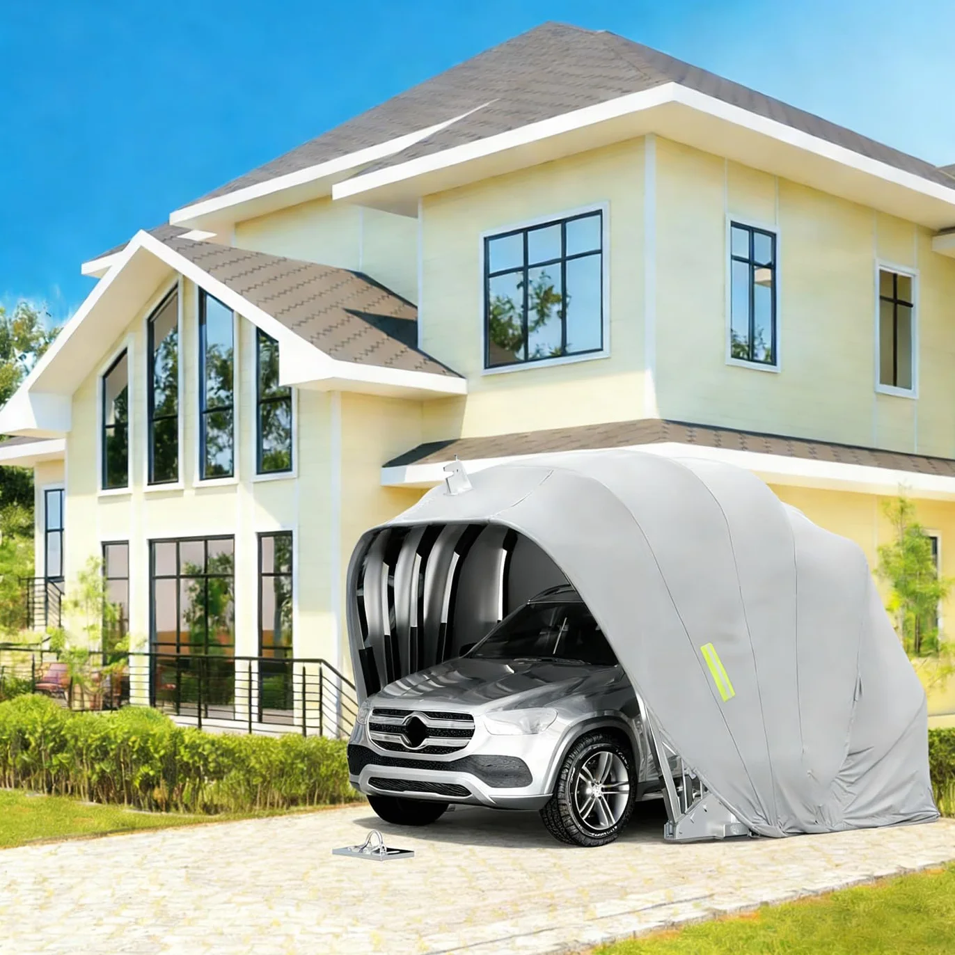 Tettoia per Auto in Acciaio Inossidabile Pesante, Tenda da Sole Retrattile per Auto con Serratura, Riparo Pieghevole Semiautomatico Resistente, Tettoia per Resistente Intemperie