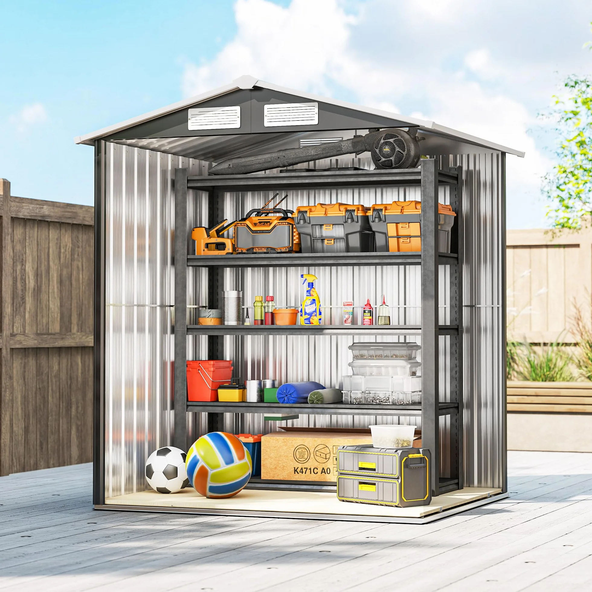 Outsunny Casetta da Giardino 1.7m² in Acciaio Zincato con kit Fondazione, Capanno da Giardino Porta Attrezzi con Tetto Inclinato, 4 Prese d'Aria, Porta Scorrevole, 152x132x188 cm, Grigio Scuro