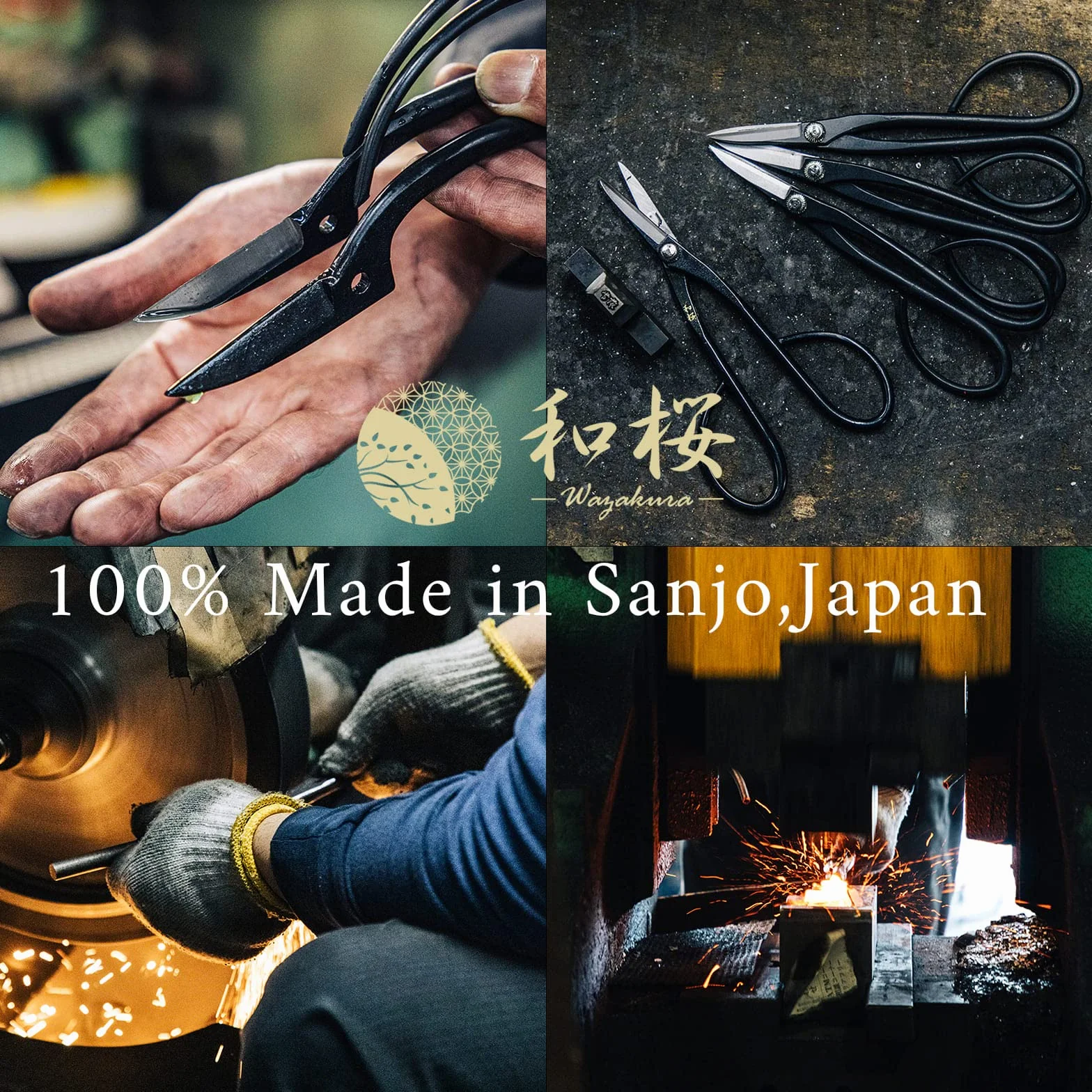 Wazakura Made in Japan - Kit di 5 attrezzi per bonsai con borsa in rotolo: forbici per bonsai Yasugi in acciaio Ashinaga, tronchese concavo, taglierina a pomello, tronchese per fili, pinzette, set