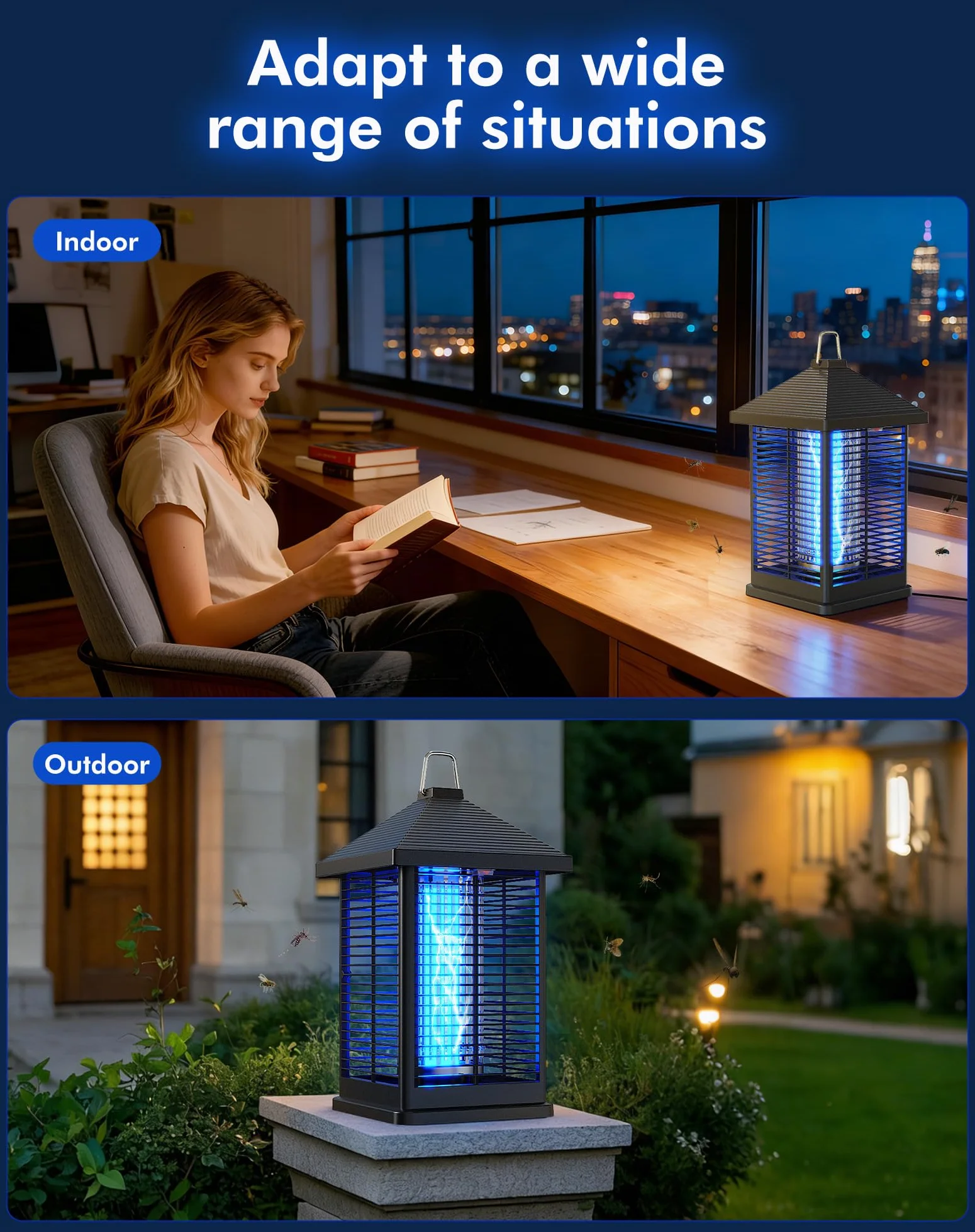 Lampada Antizanzare Elettrica 18W, 4000V Smart Auto Trappola Elettrica Anti-Insetti Volanti 80 ㎡ Copertura IPX4 Per Uso Interno Ed Esterno, Sicura Per Famiglia, Terrazza, Giardino, Campeggio, Casa