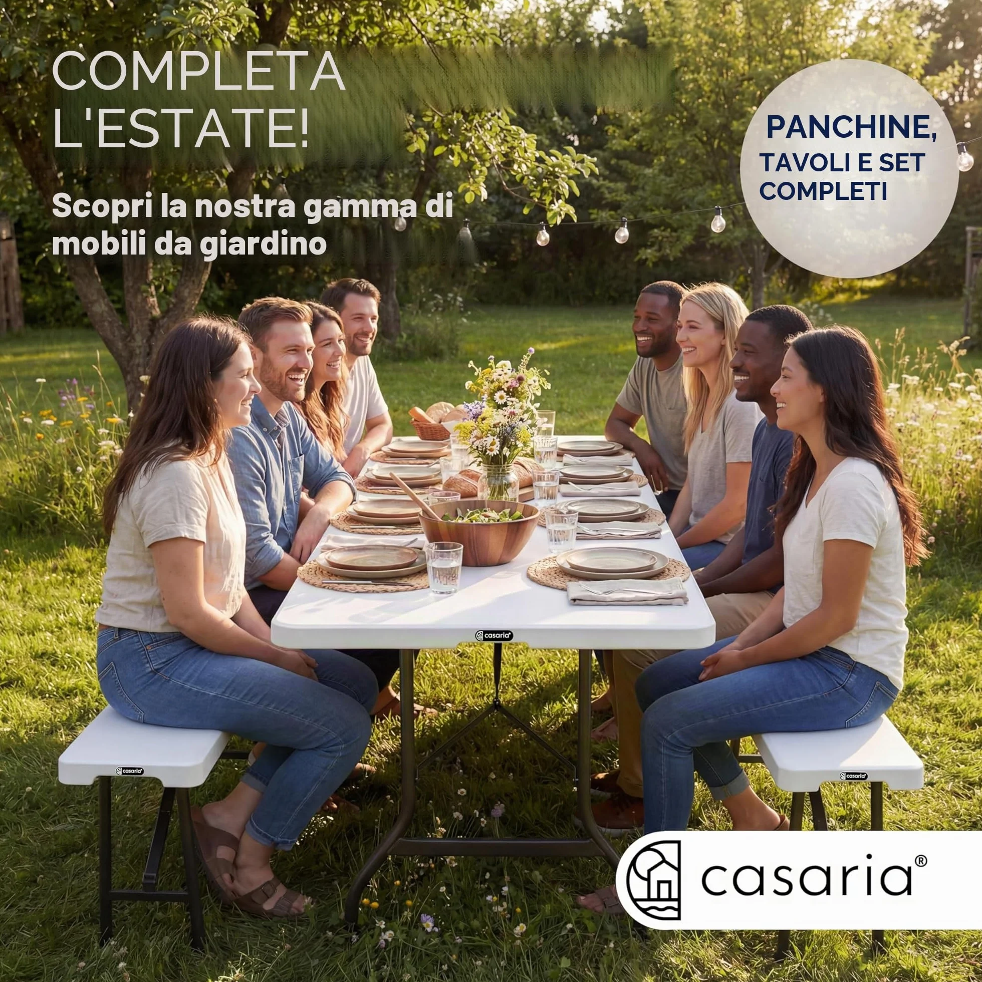Casaria Tavolo da Giardino Pieghevole 220x70 cm Rettangolare per 10 Persone Bianco