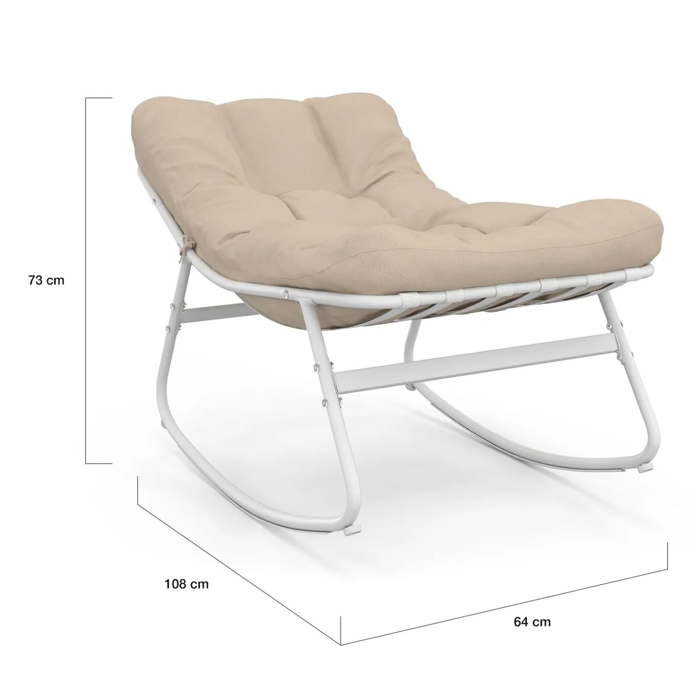 Set di 2 sedie a dondolo da giardino Arona, bianche con cuscini beige