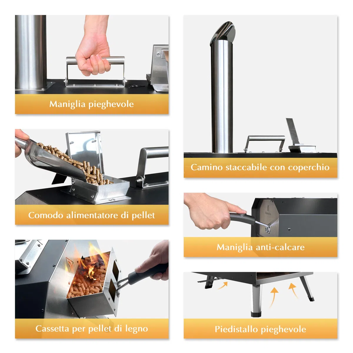 Forno per Pizza da Esterno KitchenBoss Acciaio Inox 12'' Palla e Pietra per Pizza Pellet Carbone Bricchette